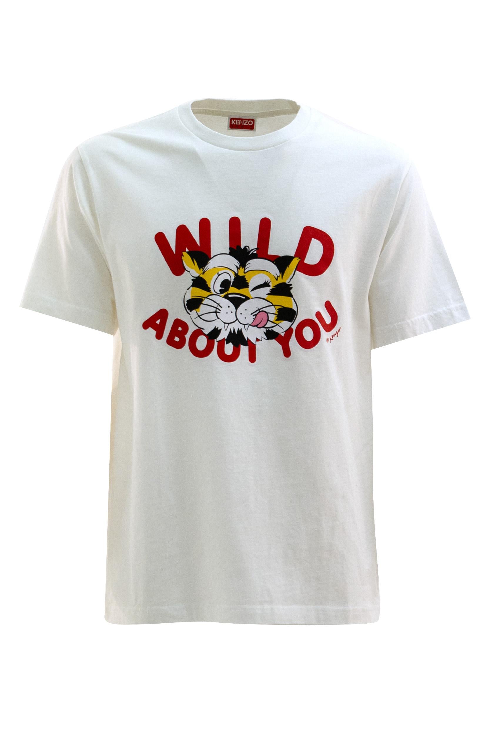 T-shirt in cotone di colore bianco<BR/> FG55TS2064SG 02 KENZO 