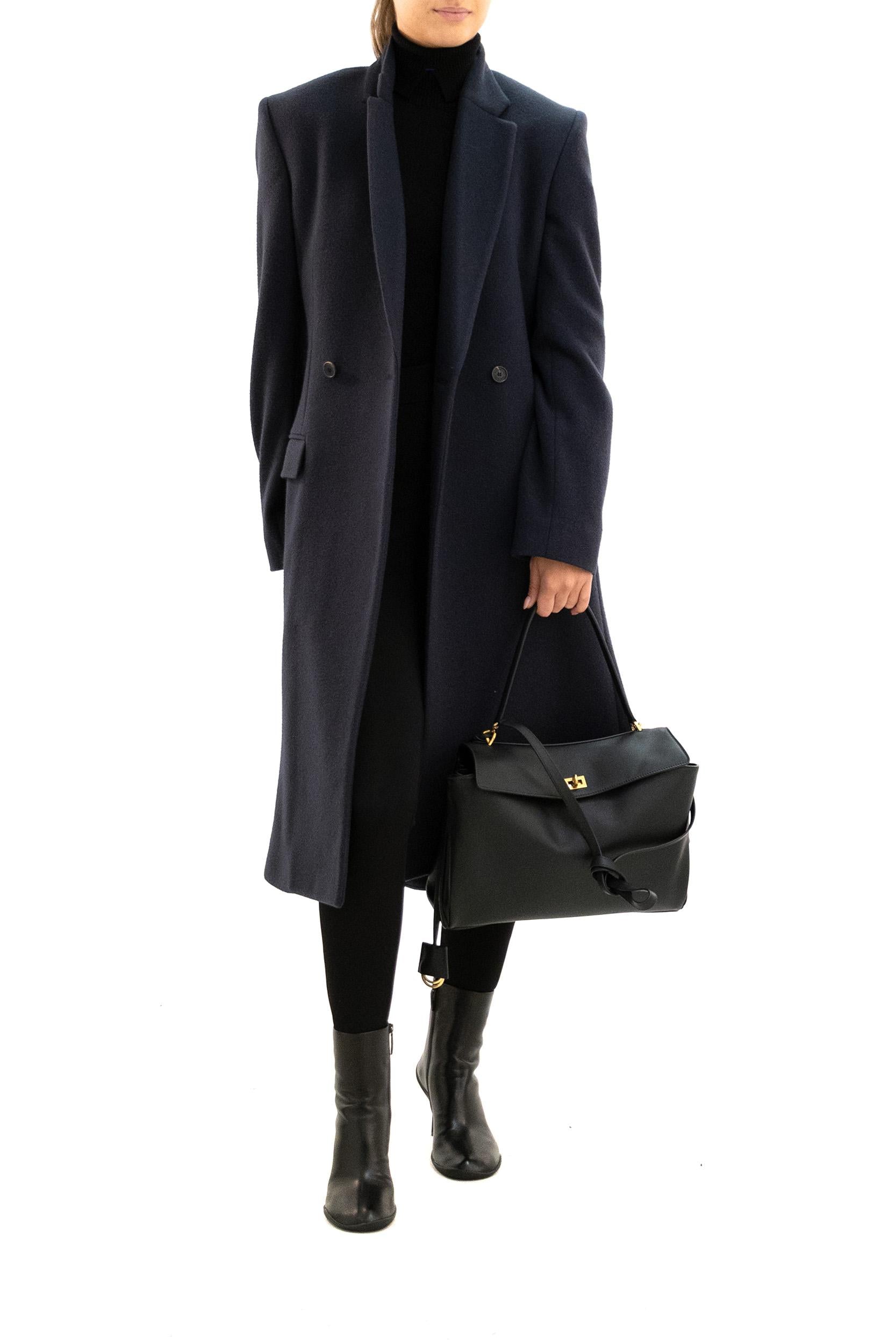 Cappotto Midi Godet in lana spazzolata color blu<BR/> 850608 TQU14 8230 BALENCIAGA 