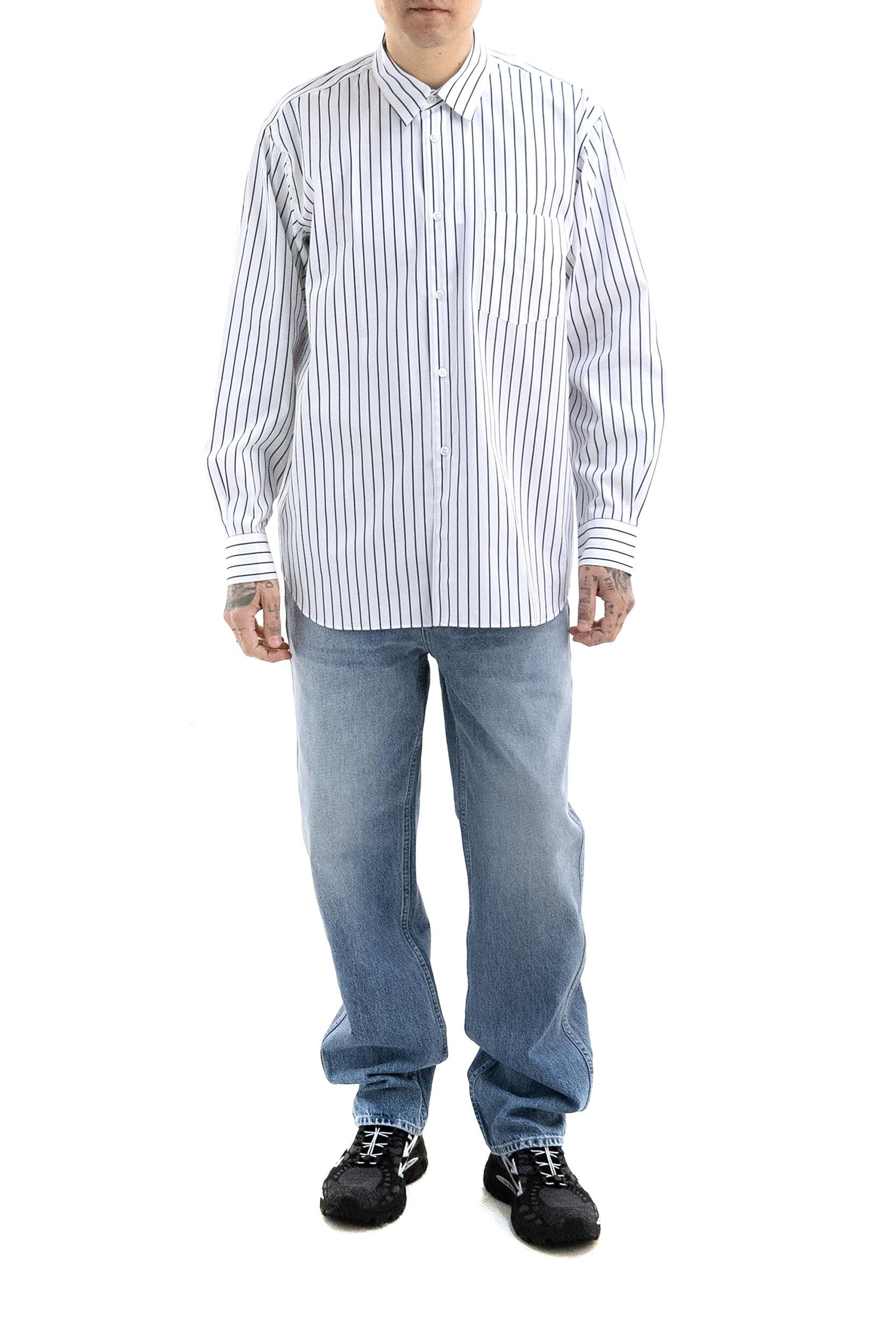 Camicia in cotone a righe di colore bianco e nero<BR/> FZ-B115 119 CDG SHIRT 