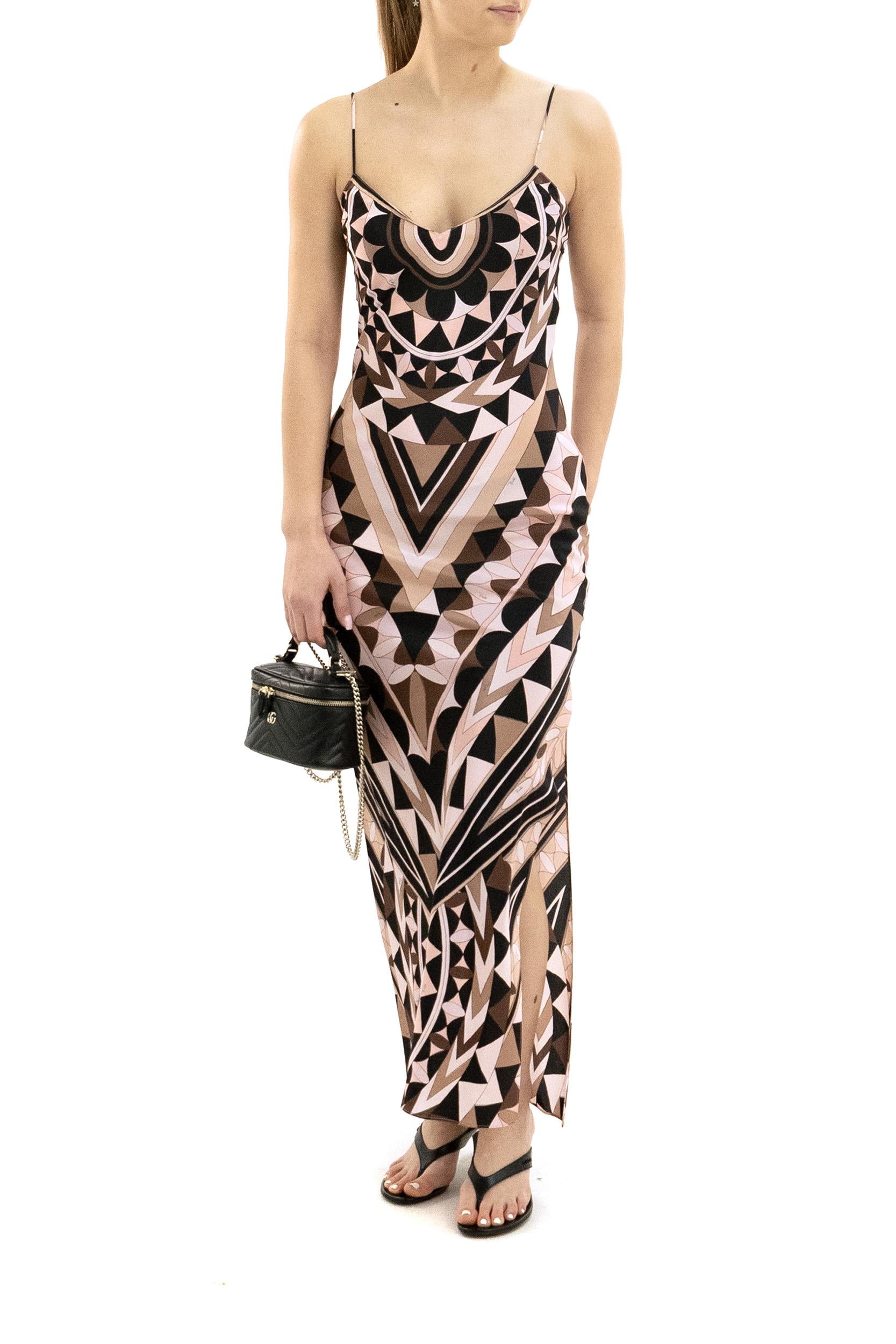 Abito in crêpe de chine di seta con stampa Manuba nei toni del rosa<BR/> 6HRI27 6H773 039 EMILIO PUCCI 