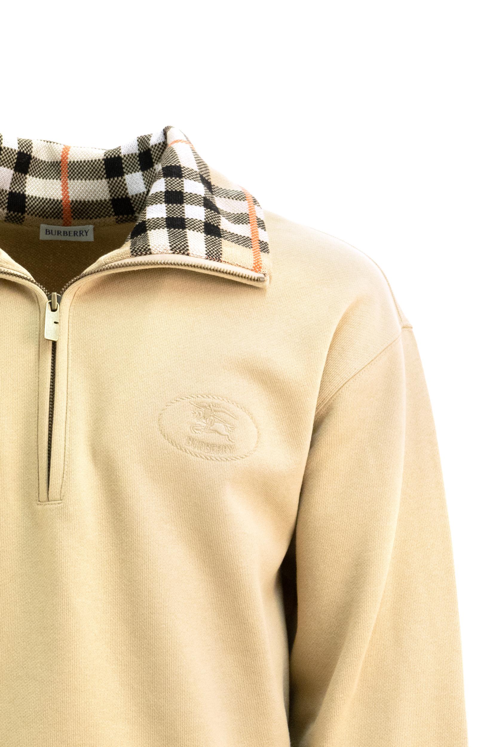 Felpa con Mezza Zip<BR/> 8110589 FLAX BURBERRY 