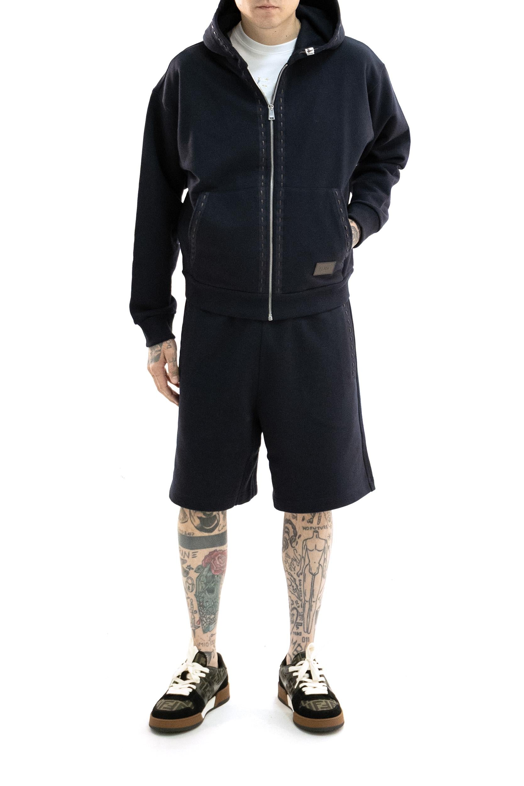 Felpa con cappuccio in cotone di colore blu <BR/> FY1360 AUPB F0QB0 FENDI 