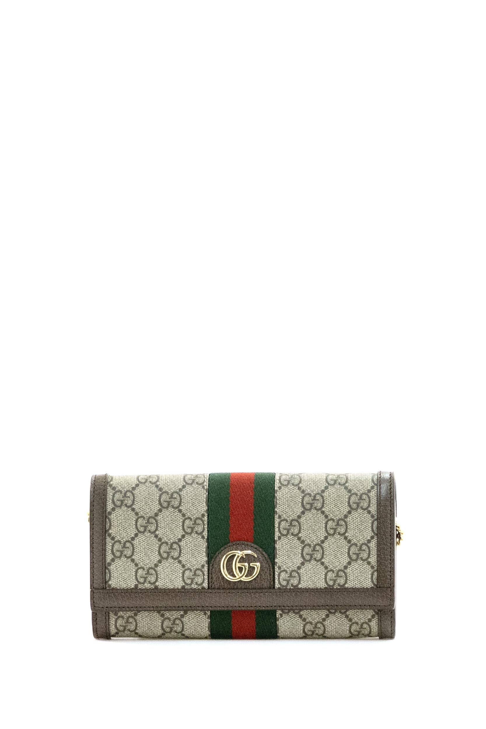 Ophidia chain wallet in beige and dark brown GG Supreme canvas 