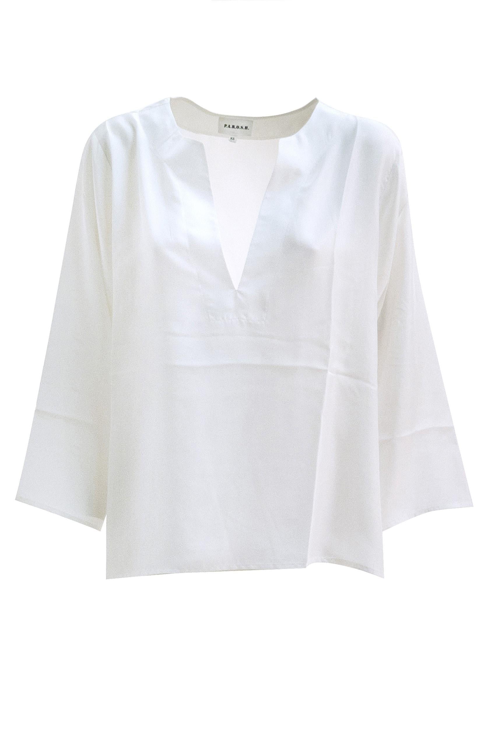 Blusa in seta di colore bianco<BR/> SAXON-D311724 002 P.A.R.O.S.H. 