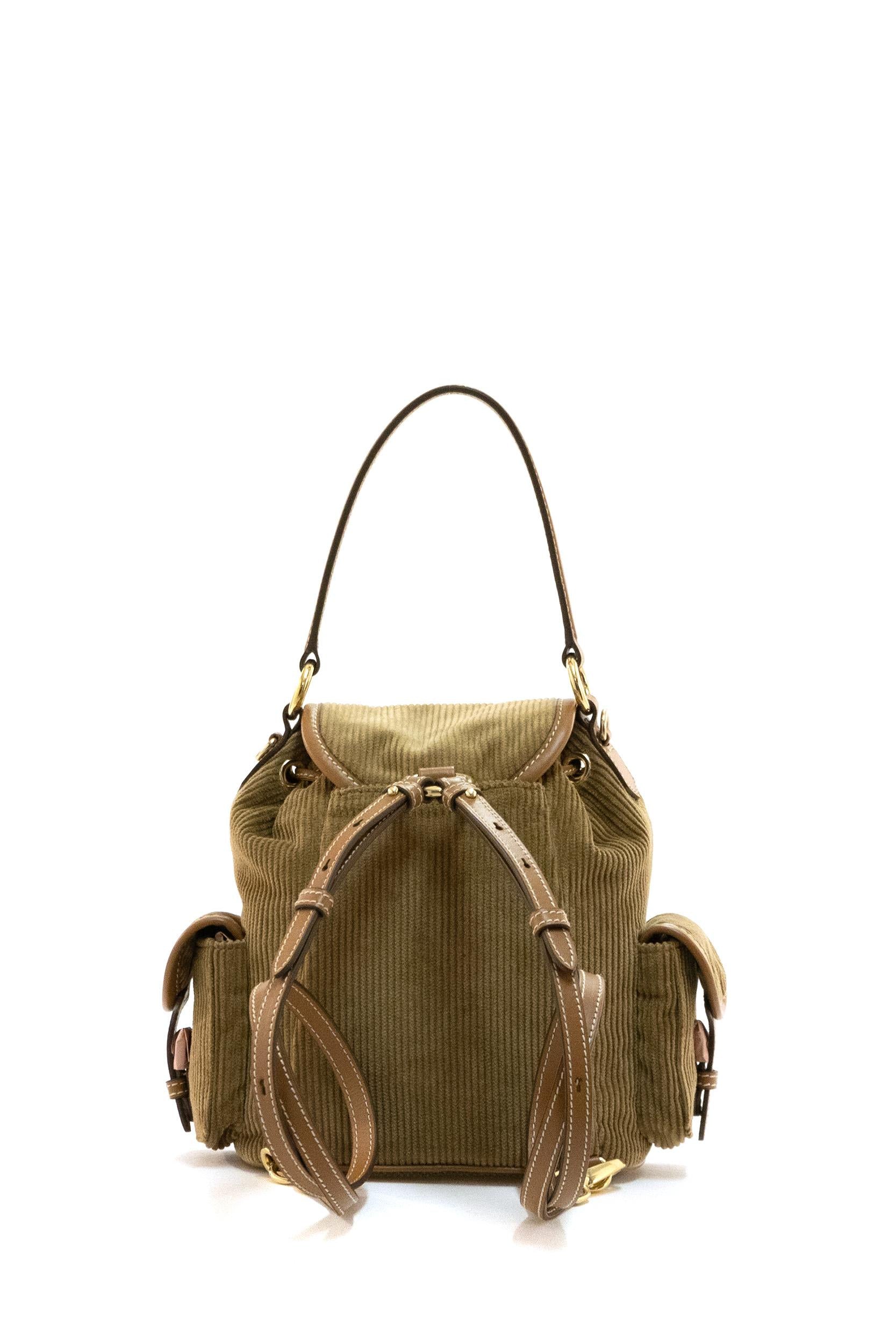 Zaino in velluto a coste di colore beige <BR/> 5BZ043 V OOM AF81 F0401 MIU MIU 