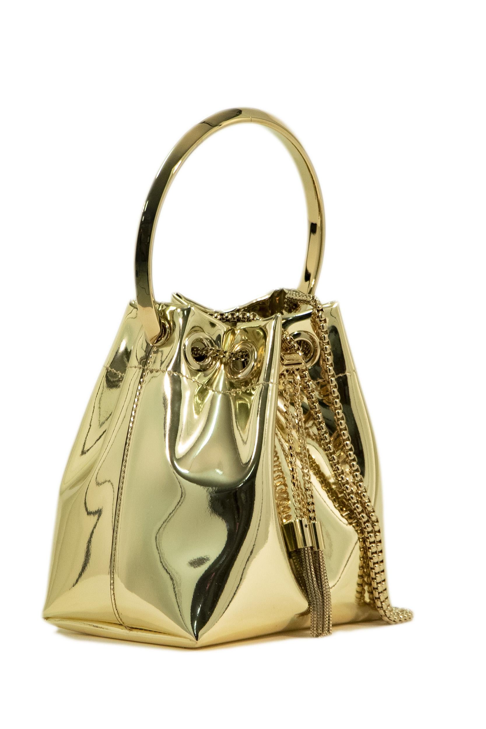 Borsa a Mano Bon Bon color oro dall'efetto a specchio BON BON XVK GOLD JIMMY CHOO 