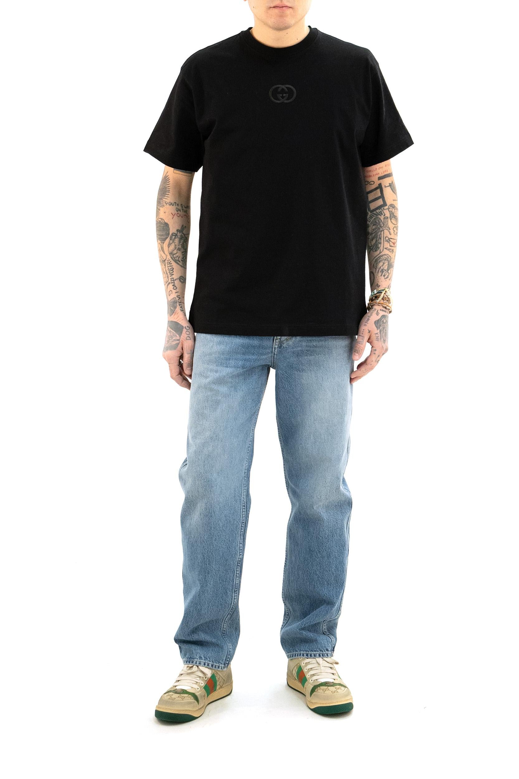T-shirt in jersey di cotone di colore nero <BR/> 854394 XJHN0 1043 GUCCI 