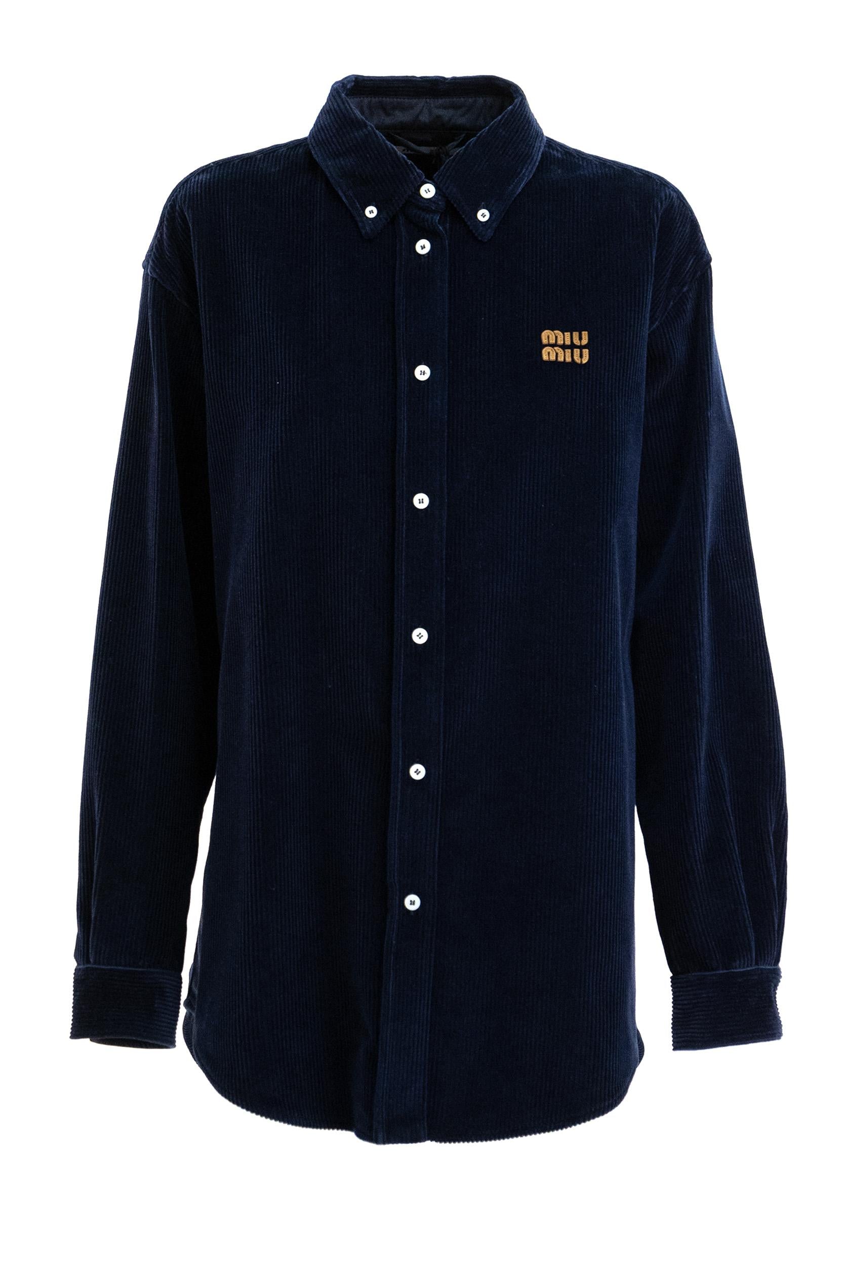 Camicia in velluto a coste di colore blu<BR/> MK1626 S OOO 18SZ F0008 MIU MIU 