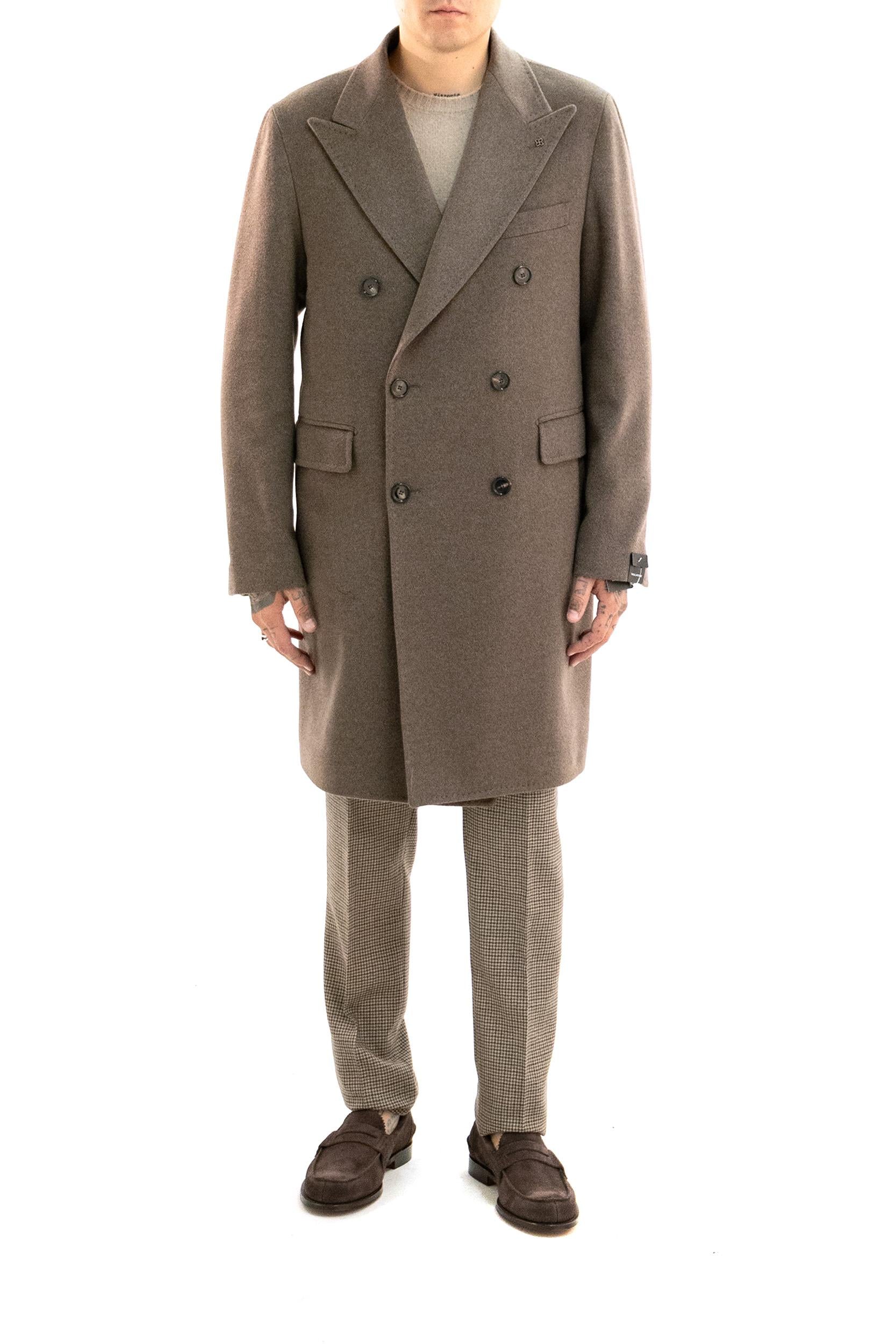 Cappotto Doppiopetto in Cashmere Tortora<BR/> CSBL10B-TRA 220012U T1105 TAGLIATORE 