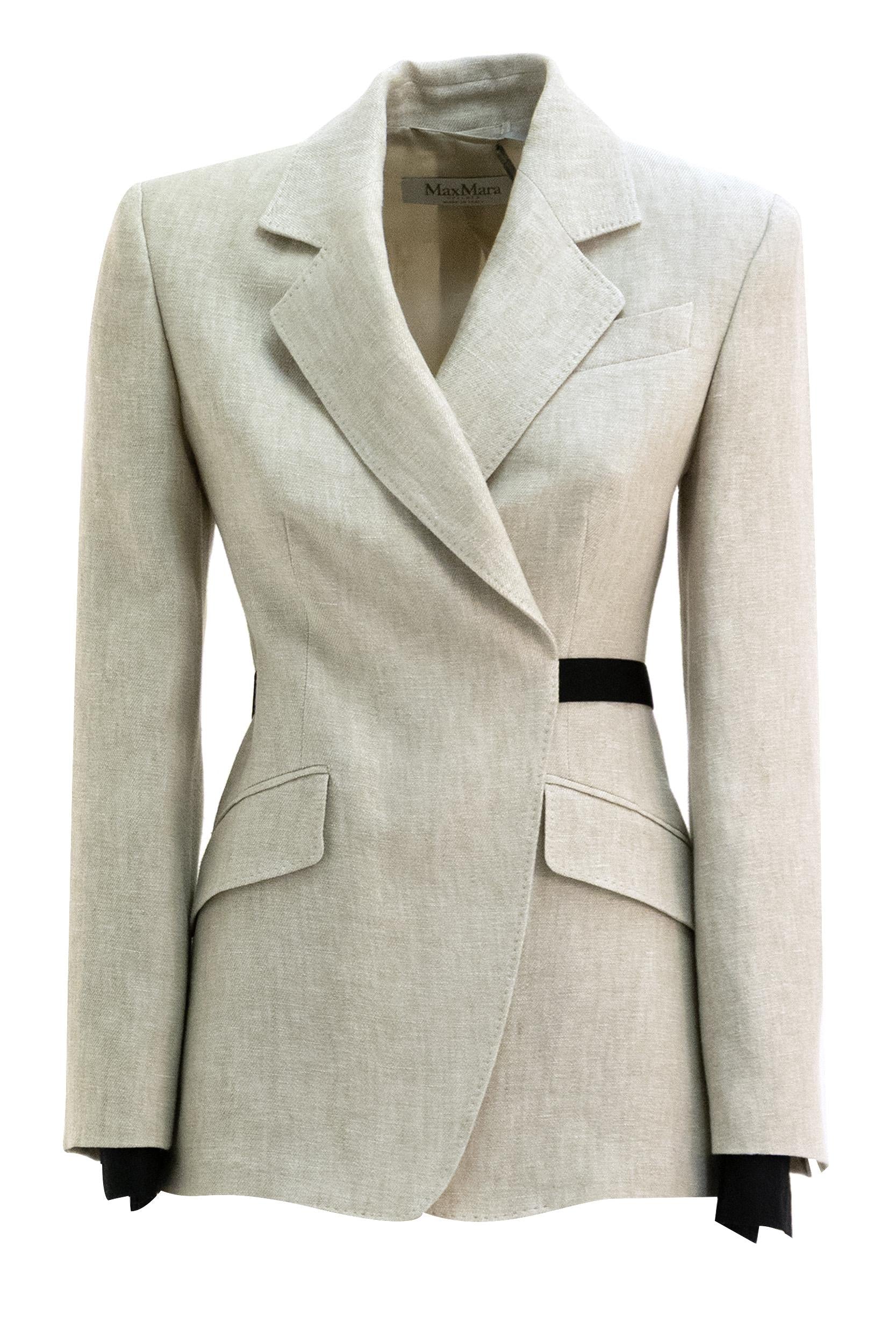 Giacca doppiopetto in drill di lino color avorio<BR/> MXSNEUTRO 002 MAX MARA 