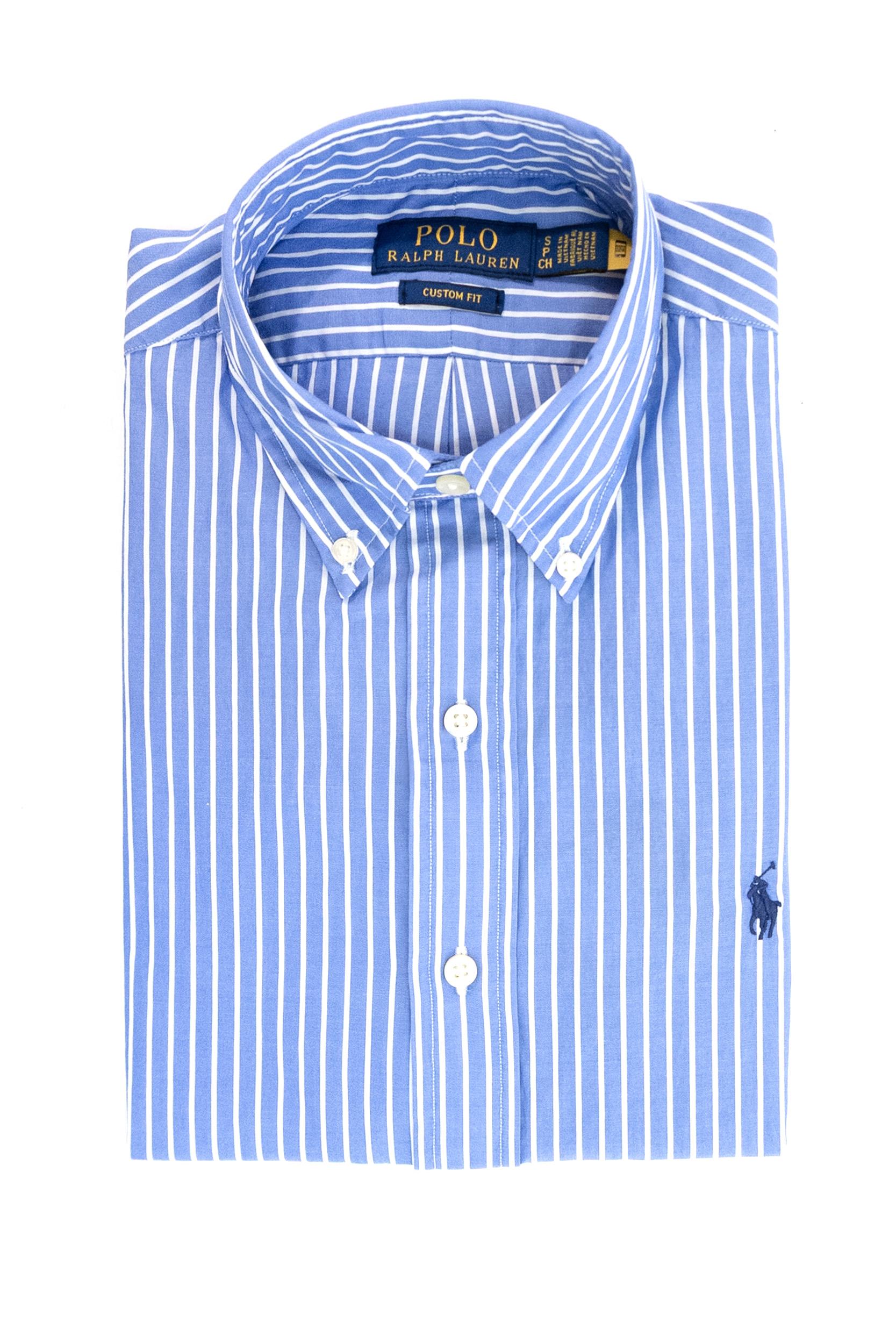 Camicia a Righe in Cotone<BR/> 710B15595005 BLUE POLO RALPH LAUREN 