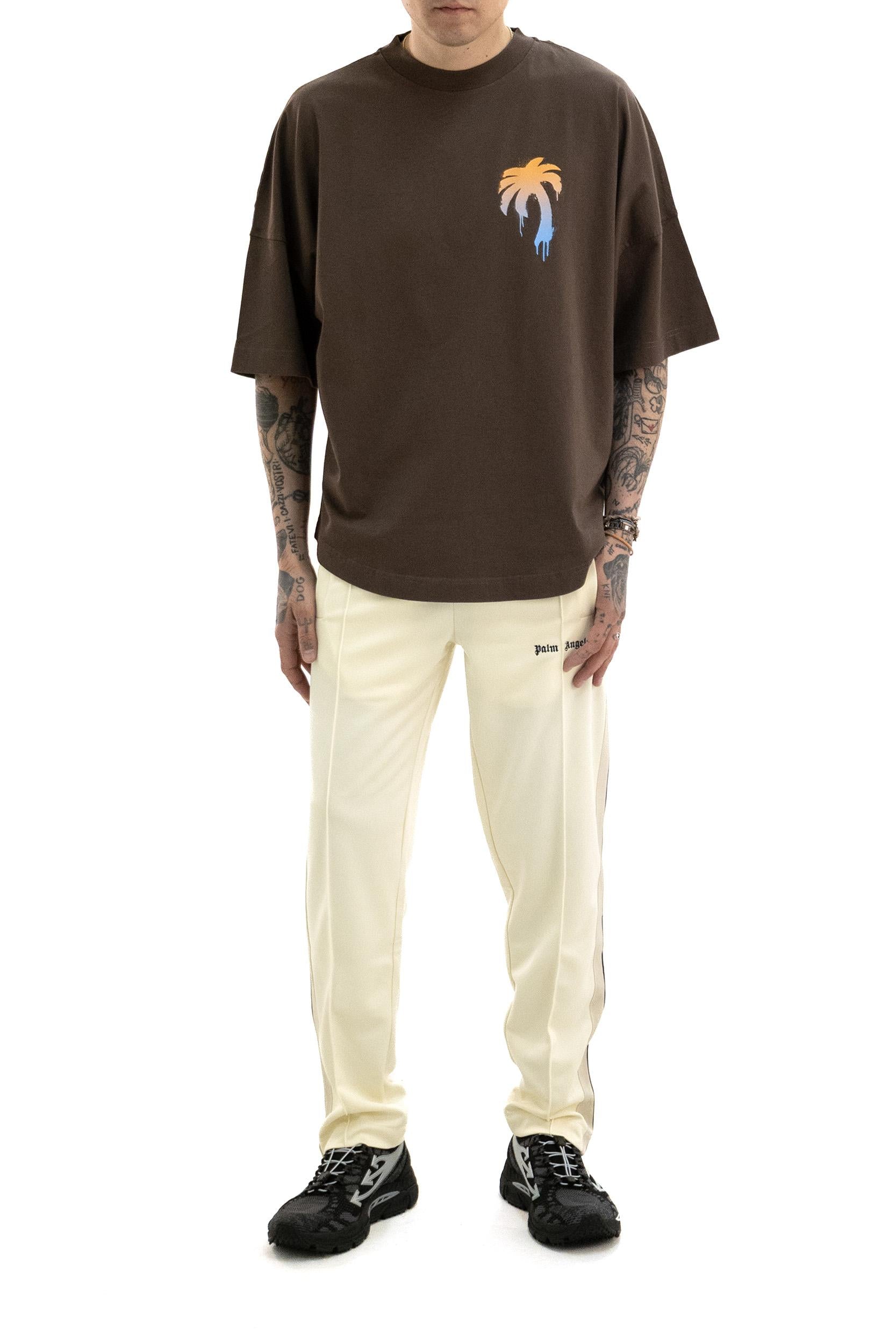 T-shirt in cotone di colore marrone<BR/> PMAA10BS26JER003 6001 PALM ANGELS 