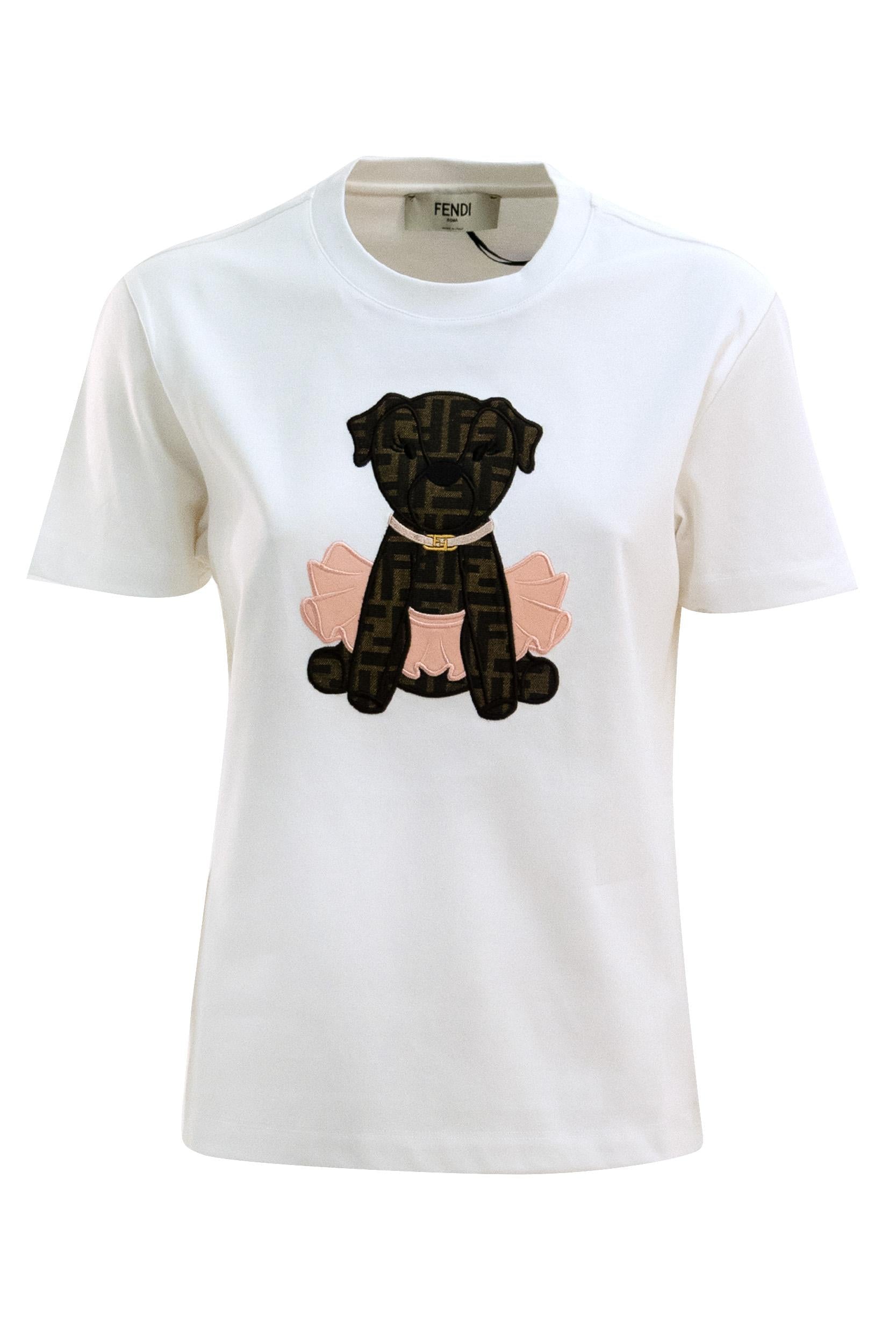 T-shirt in cotone di colore bianco<BR/> FS7254 AW94 F08QQ FENDI 