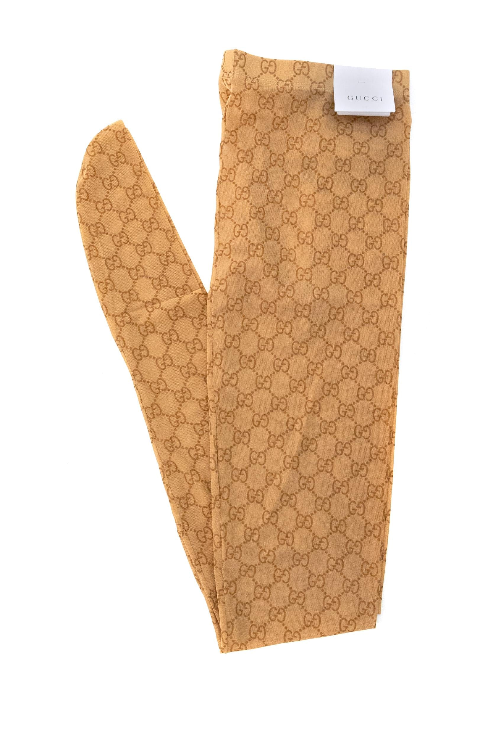 Collant in nylon stretch stampato color beige<BR/> 849720 3GAN9 9700 GUCCI 