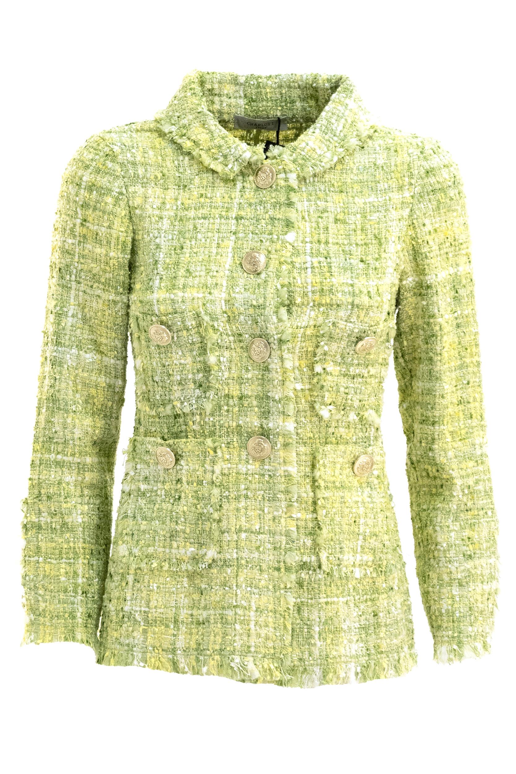 Giacca in Tweed di Cotone e Viscosa<BR/> 7689/00 VERDE CHARLOTT 