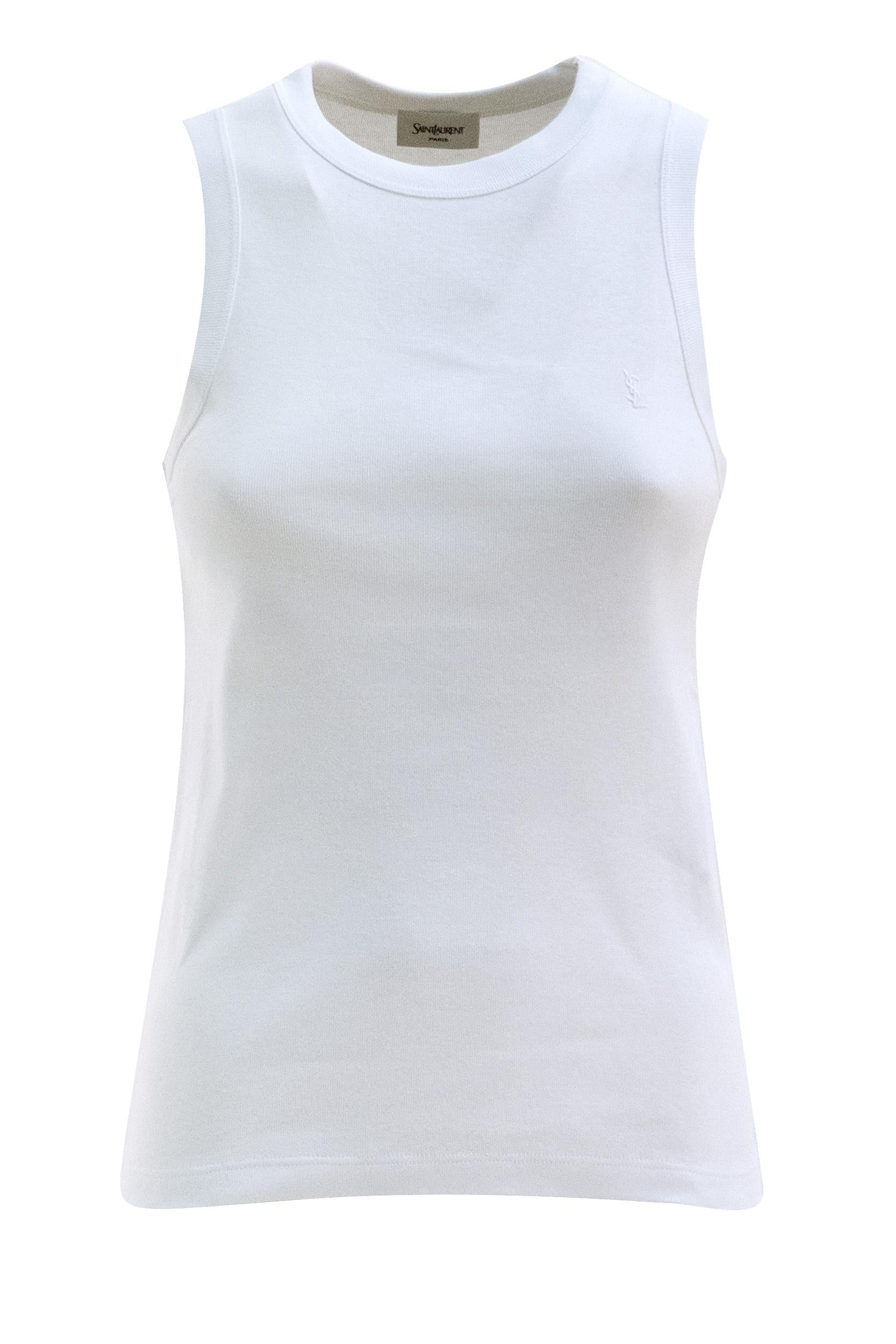 Top jersey di cotone a coste di colore bianco<BR/> 867125 Y38BD 9000 SAINT LAURENT 