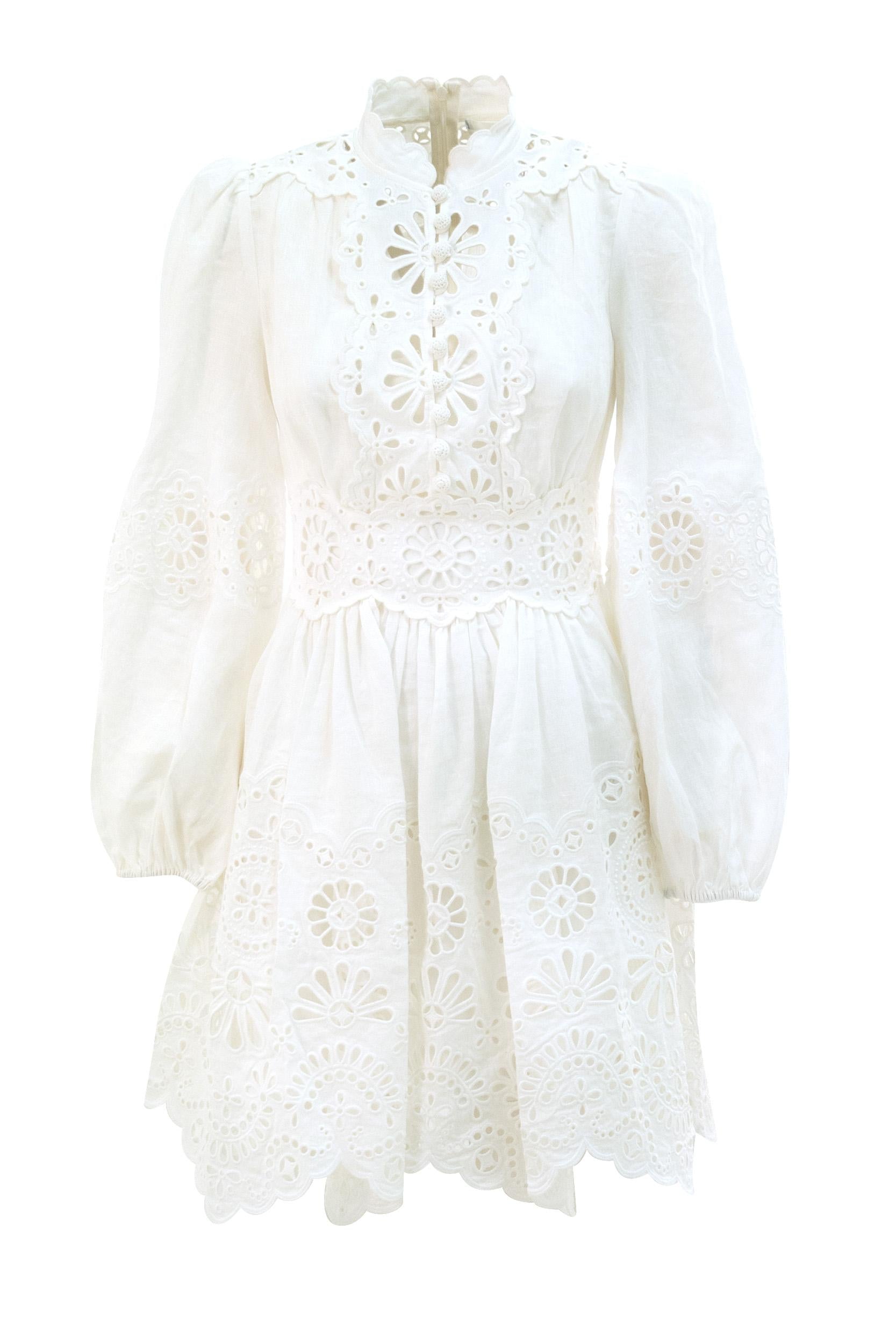 Abito corto in lino<BR/> 0981DRS252 IVORY ZIMMERMANN 
