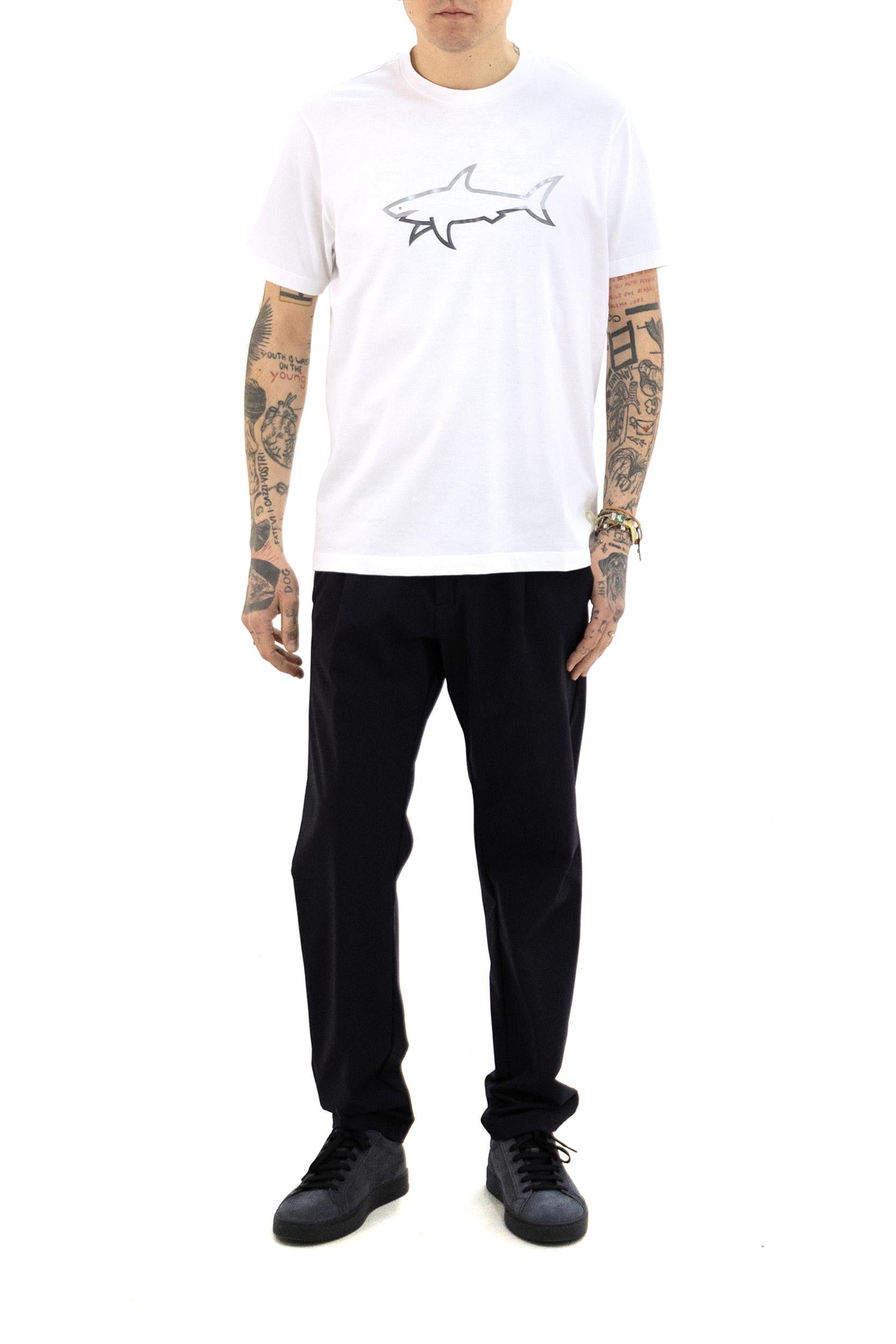 T-shirt in cotone di colore bianco<BR/> 25411078 010 PAUL & SHARK 