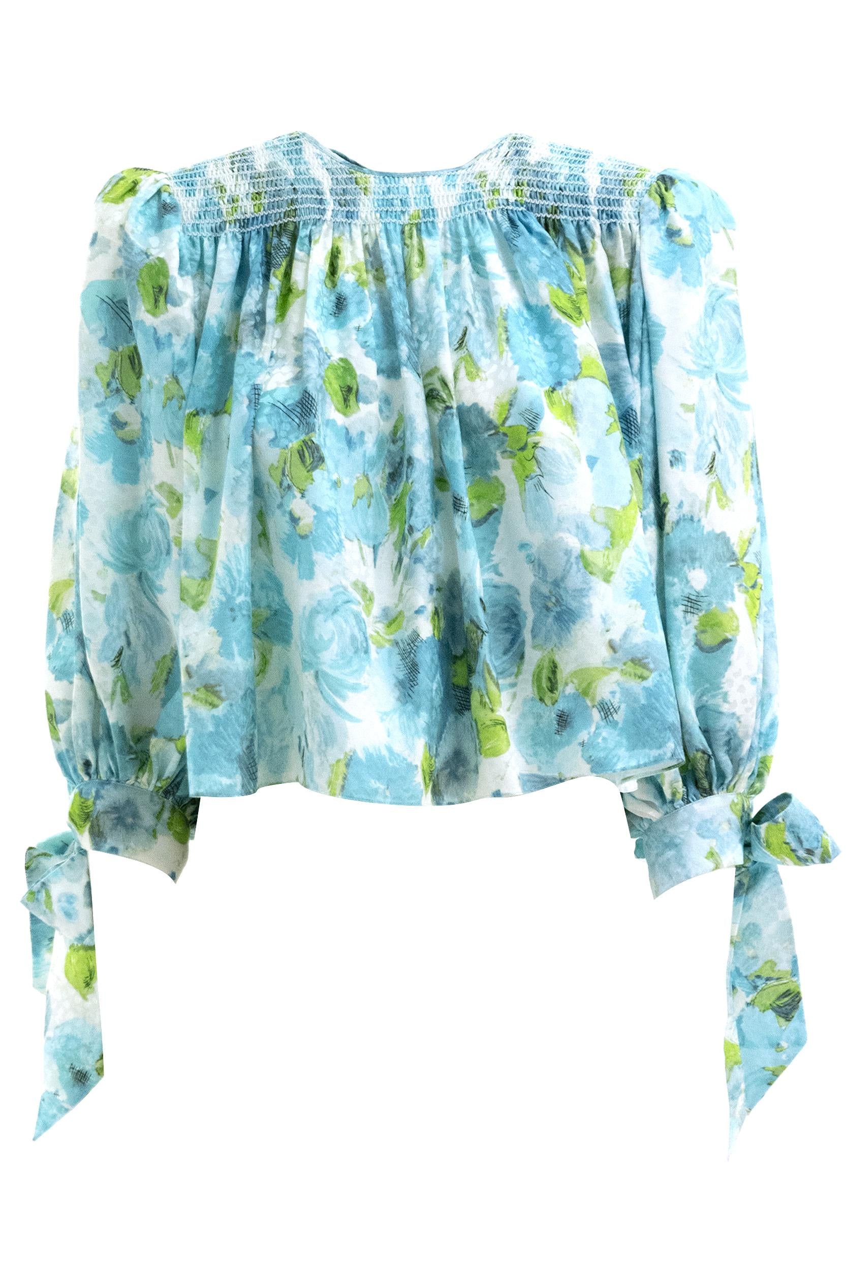 Blusa in jacquard di seta con stampa fiori acquatici di colore bianco e blu<BR/> 26UHT03387 91J CHLOE' 