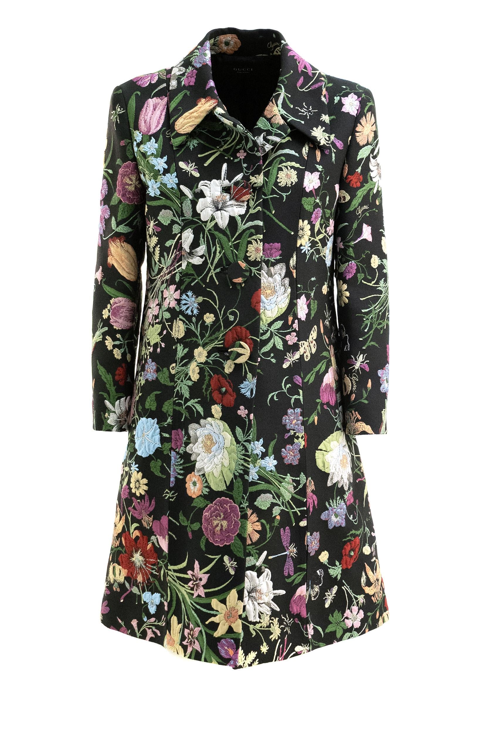 Cappotto in broccato di seta multicolore Gucci Flora<BR/> 864604 ZAUUP 1287 GUCCI 