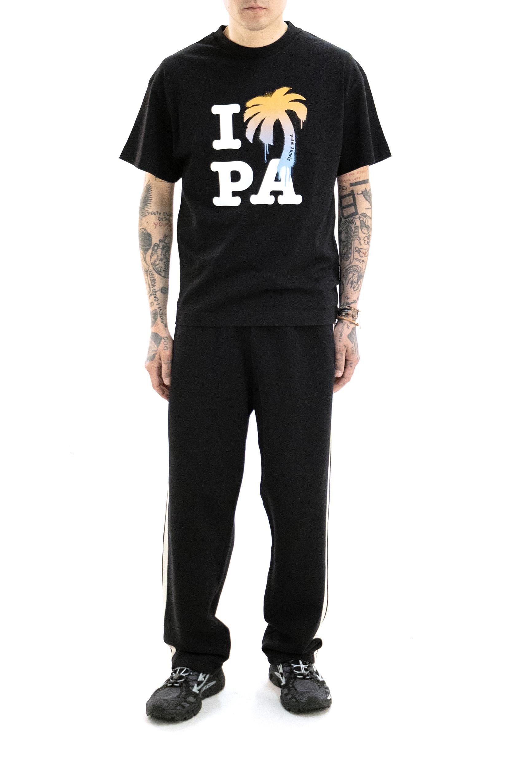 T-shirt in cotone di colore nero<BR/> PMAA109S26JER007 1001 PALM ANGELS 