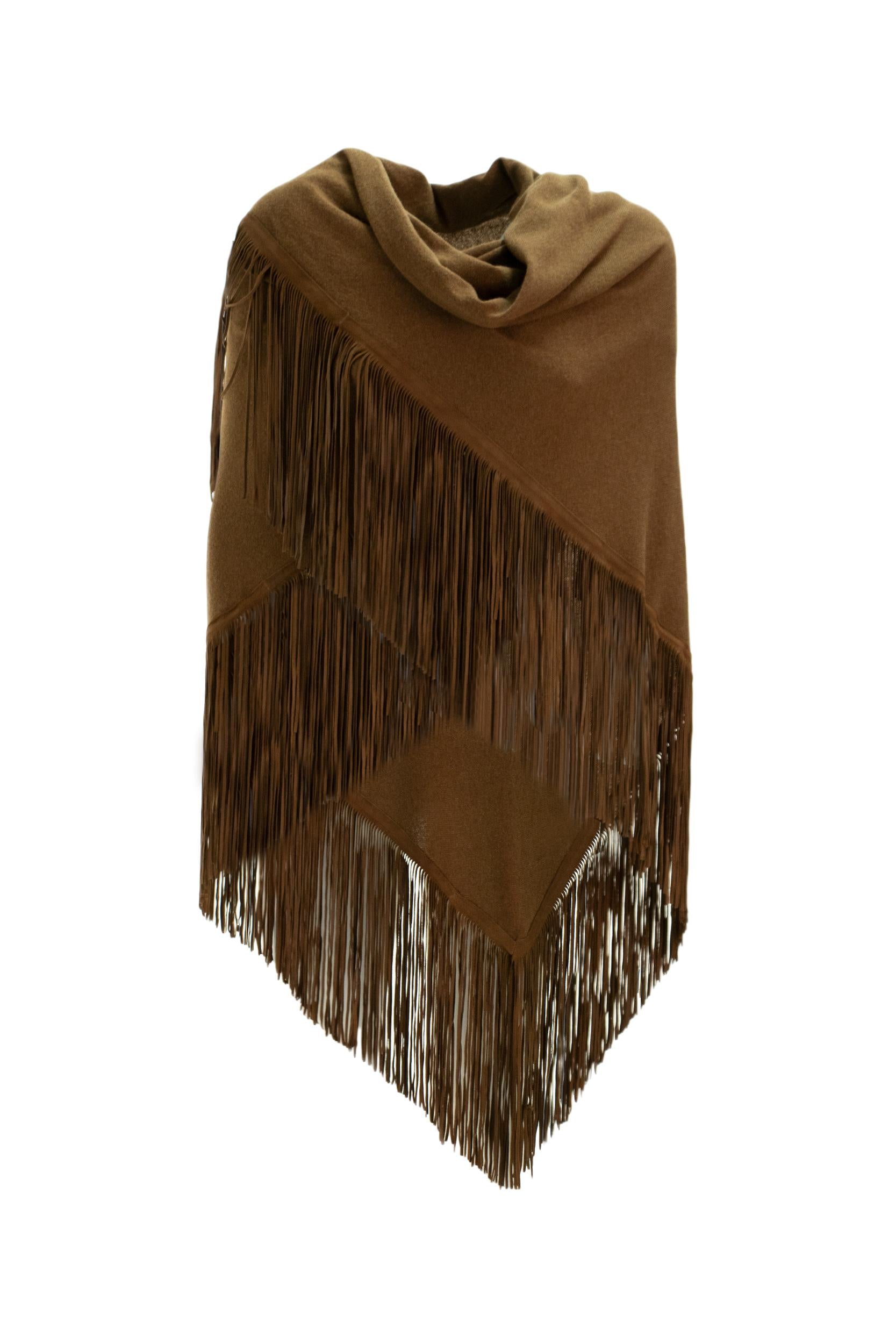 Mixik Mantella marrone con frange<BR/> COMTE LEATHER BROWN MIXIK 