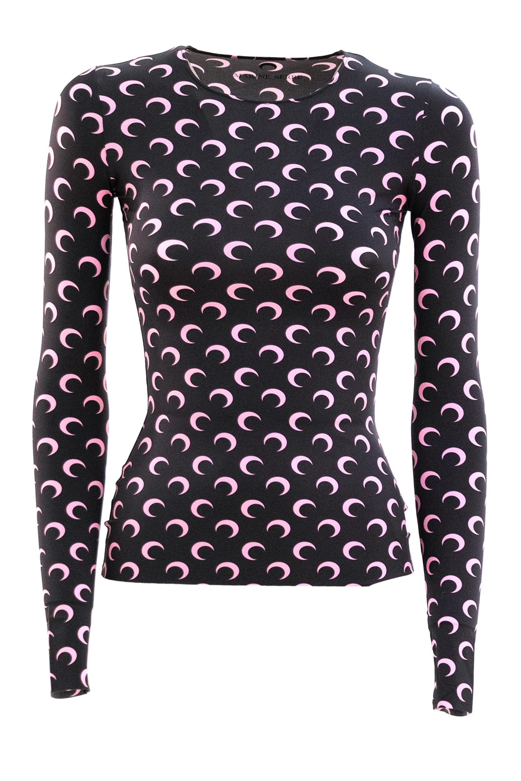 Top in jersey elasticizzato di colore nero<BR/> WTS006A CJER0001 BK90 MARINE SERRE 