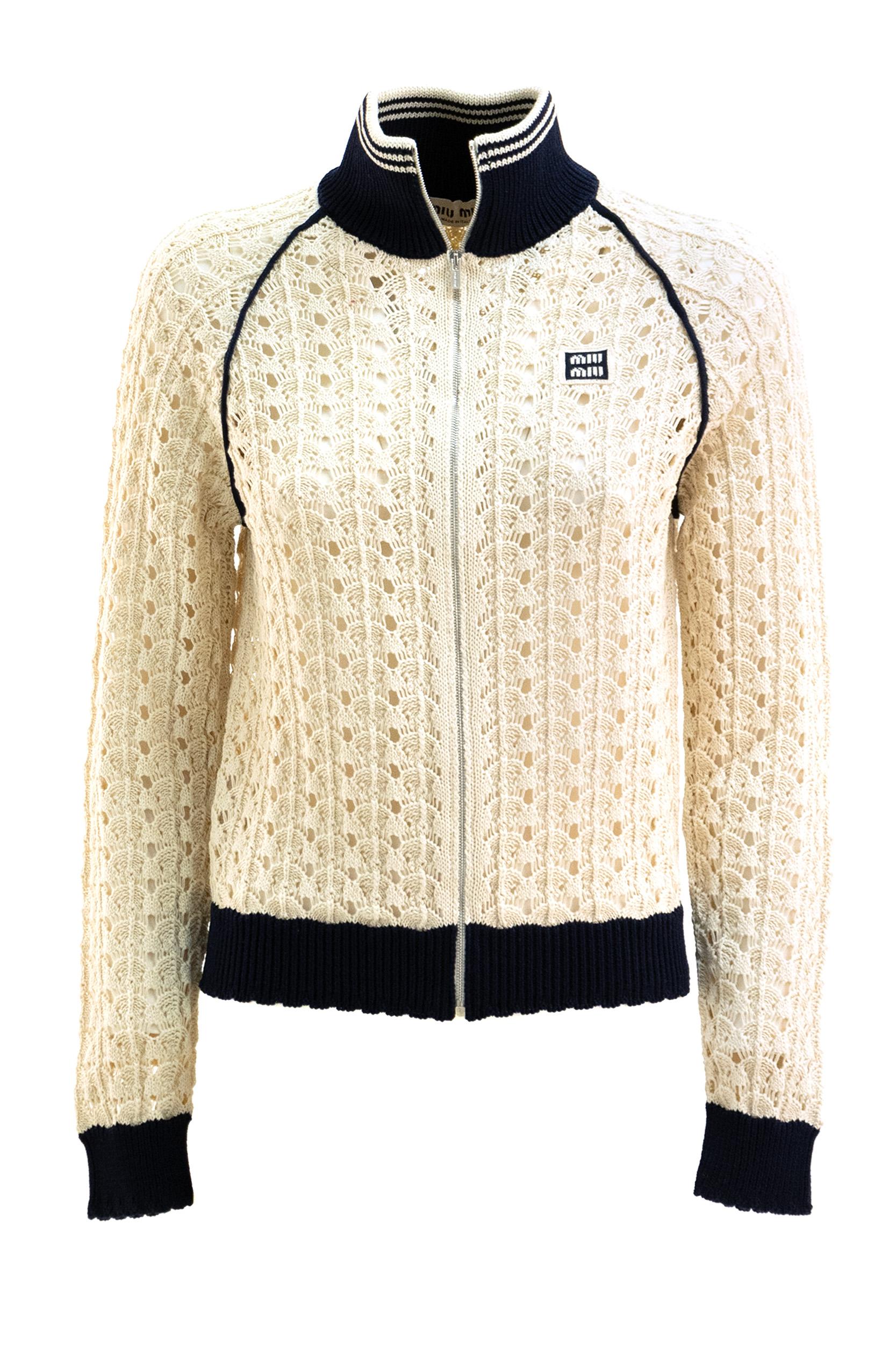 Cardigan Traforato con Zip in Cotone<BR/> MMF01I S OOO 1847 F0018 MIU MIU 