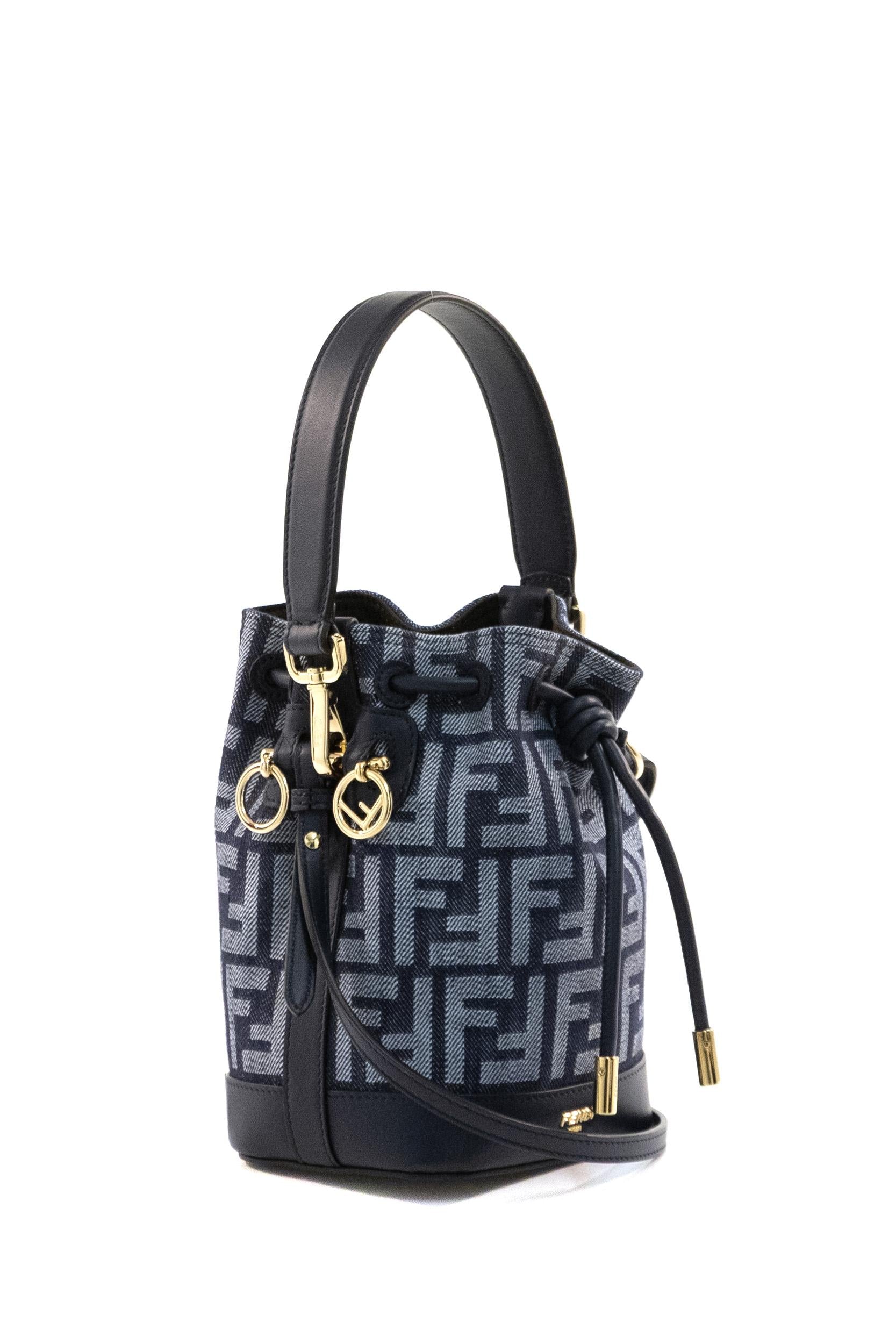 Borsa Mon Tresor in jacquard FF effetto denim blu scuro<BR/> 8BS109 AWVA F0NAP FENDI 