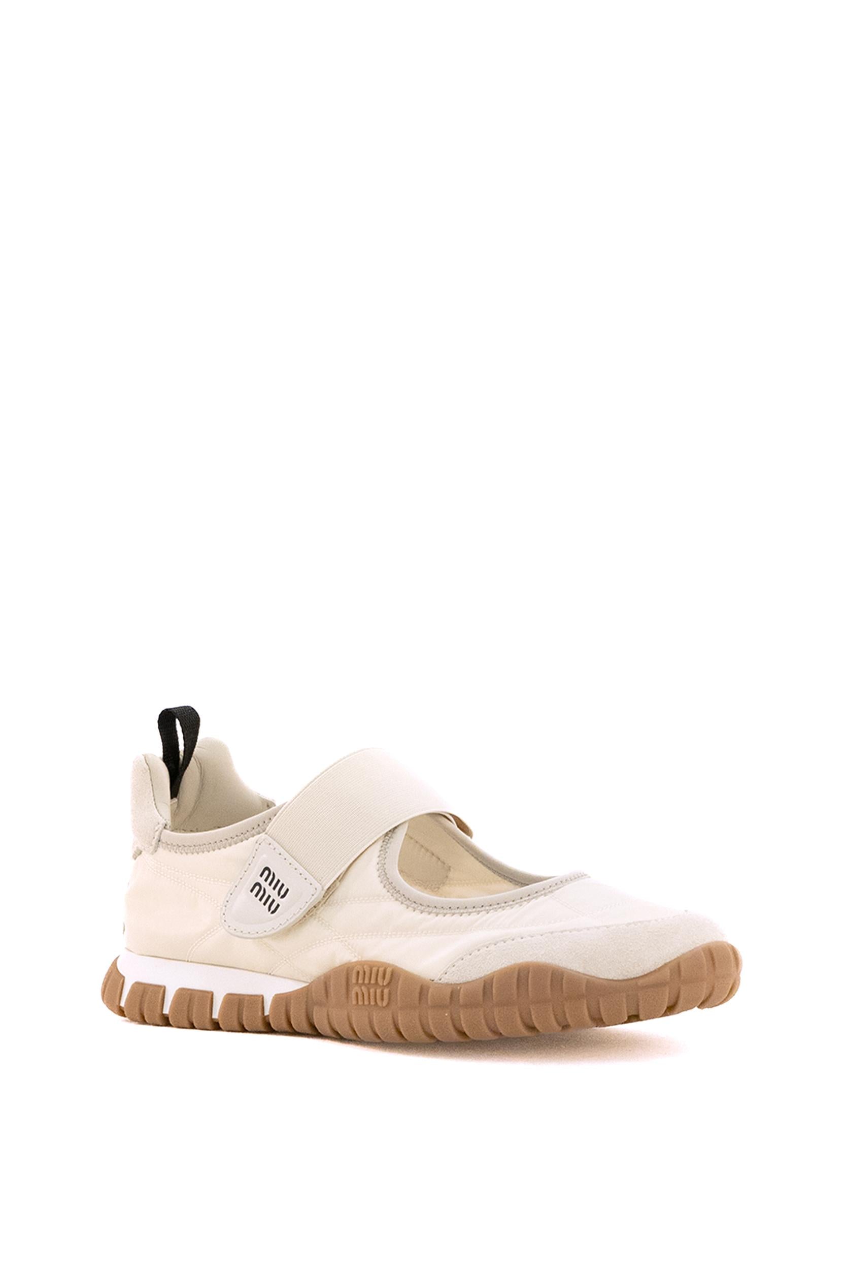 Ballerine Tyre in tessuto tecnico e suede color avorio<BR/> 5F416E F 005 D7C F0304 MIU MIU
