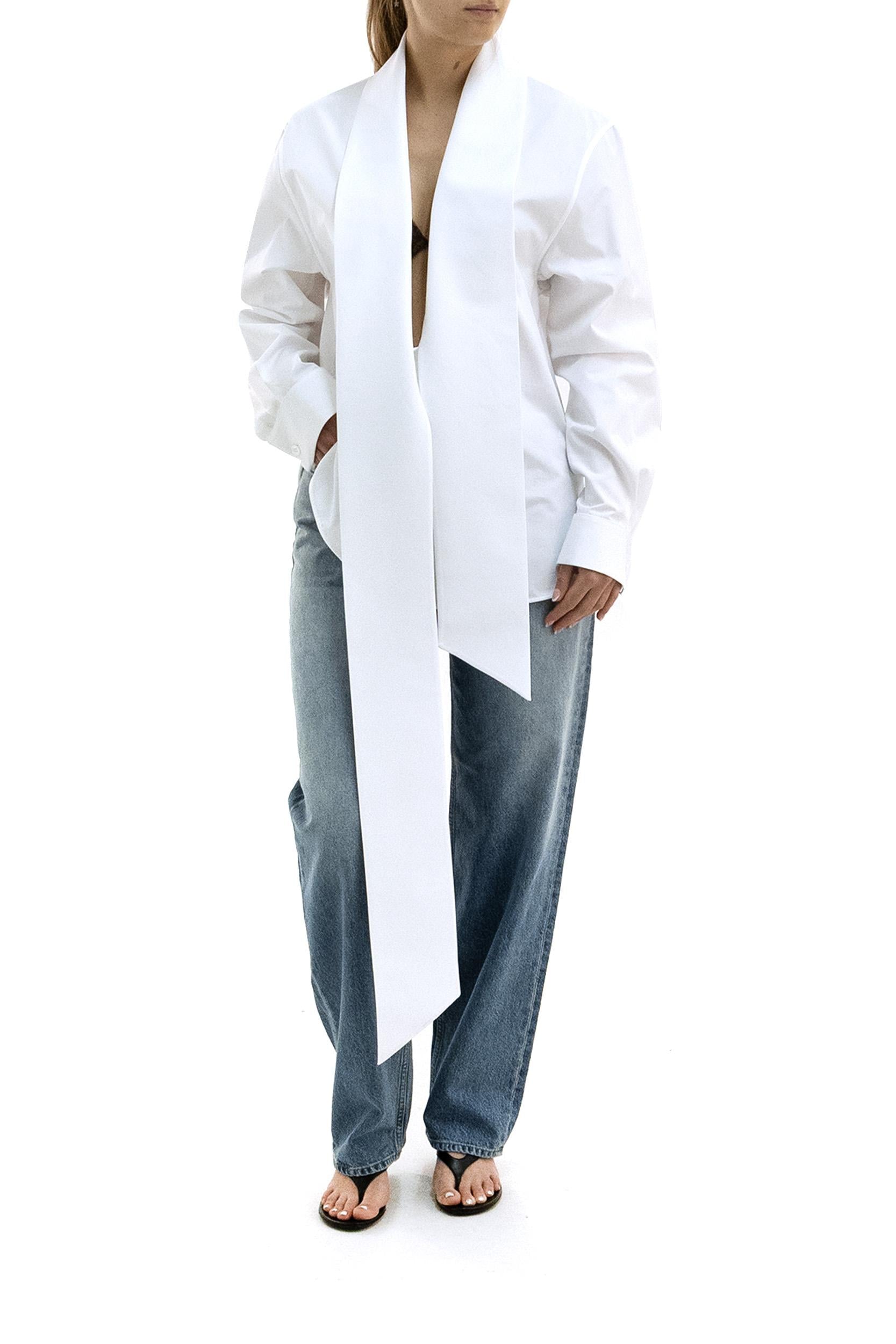 Camicia in popeline di cotone di colore bianco<BR/> 870726 Y1H48 9000 SAINT LAURENT 