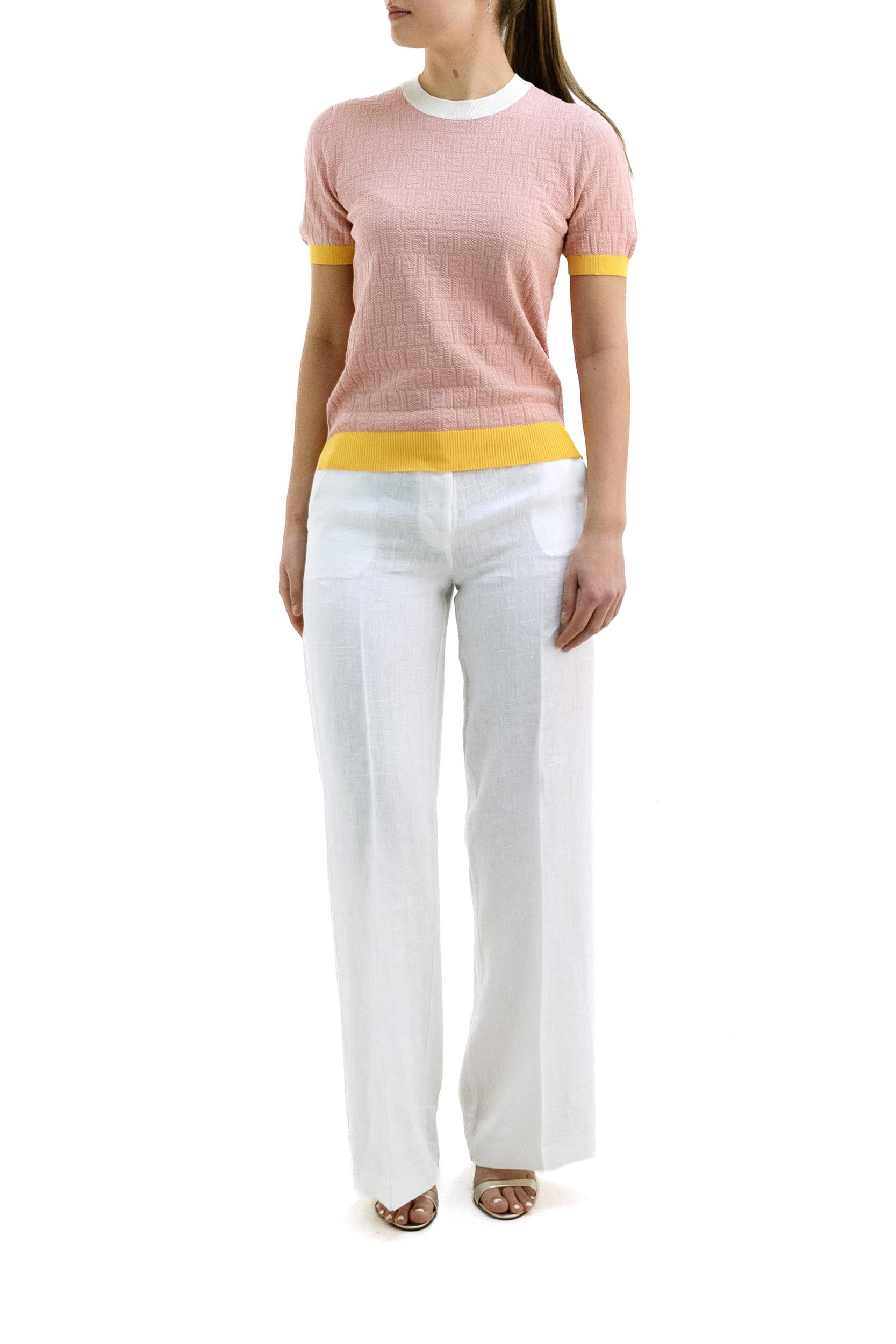 Maglia in cotone FF di colore rosa <BR/> FZXE94 AW4S F1W0S FENDI 