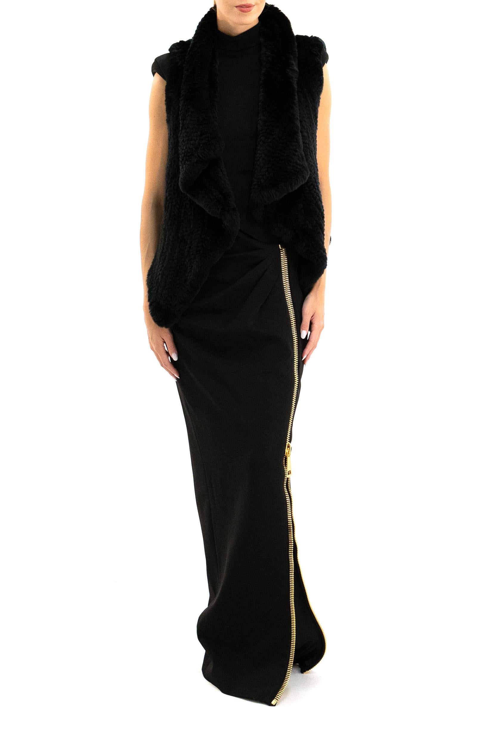 YVES SALOMON Gilet in coniglio color nero<BR/> 26WAG30850KREX C99 YVES SALOMON 