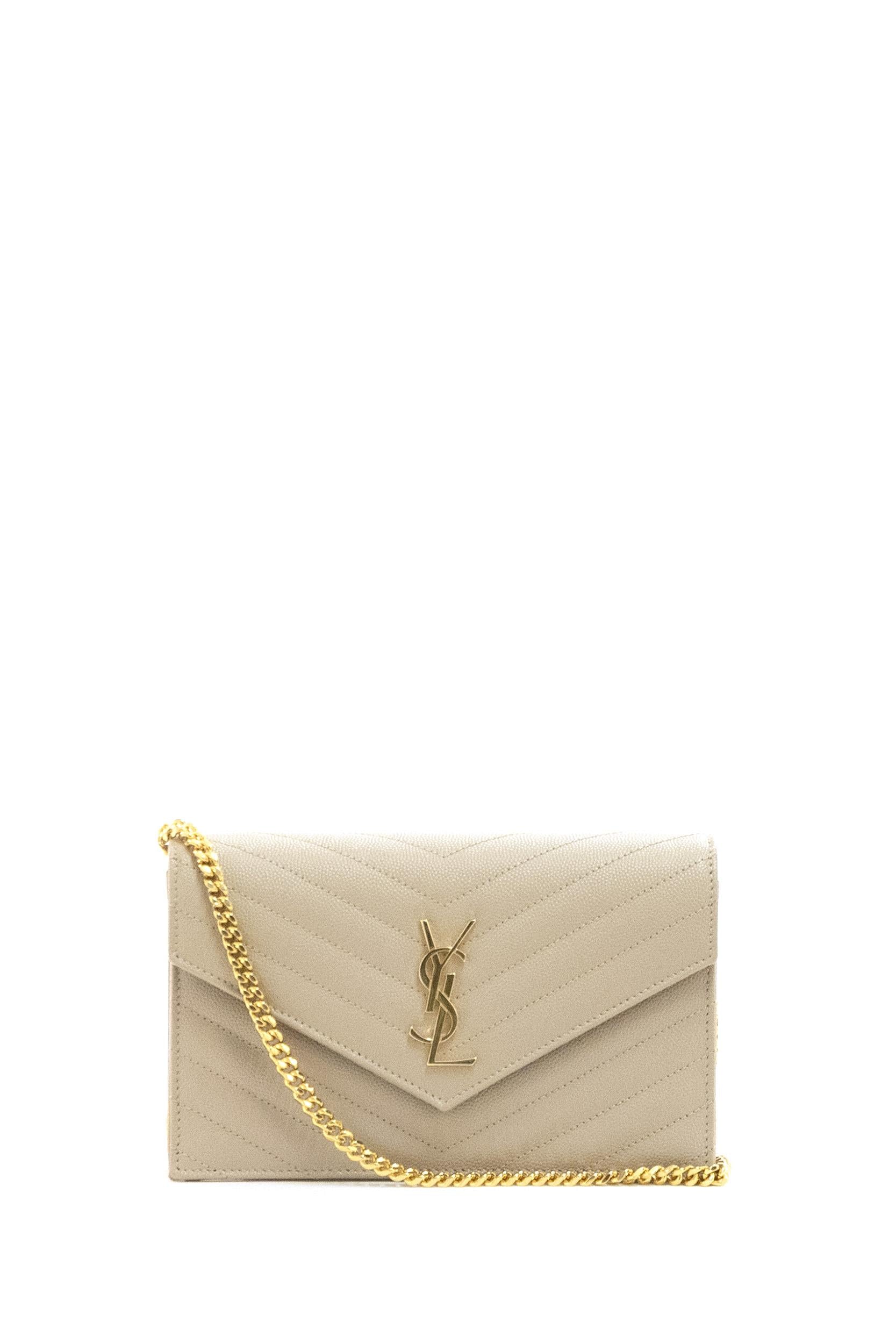 Pochette Envelope in pelle Grain de Poudre matelassé di colore beige<BR/> 857605 BOW01 2721 SAINT LAURENT 