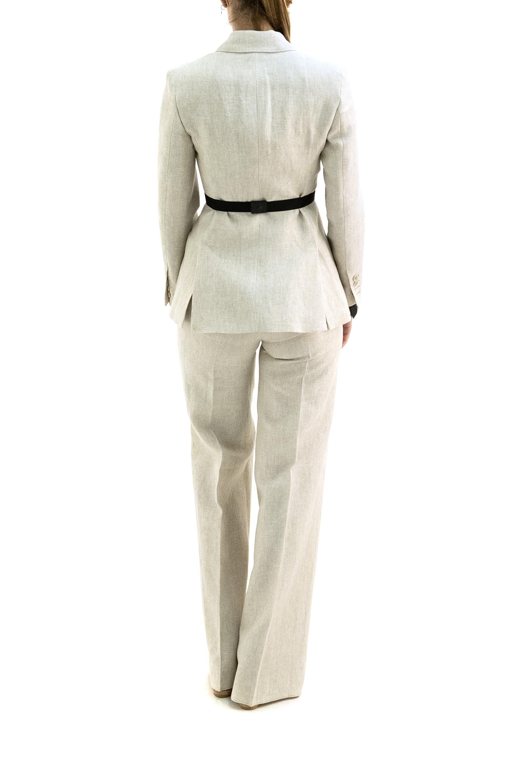 Pantaloni in drill di lino color avorio<BR/> MXSGINNICO 002 MAX MARA 