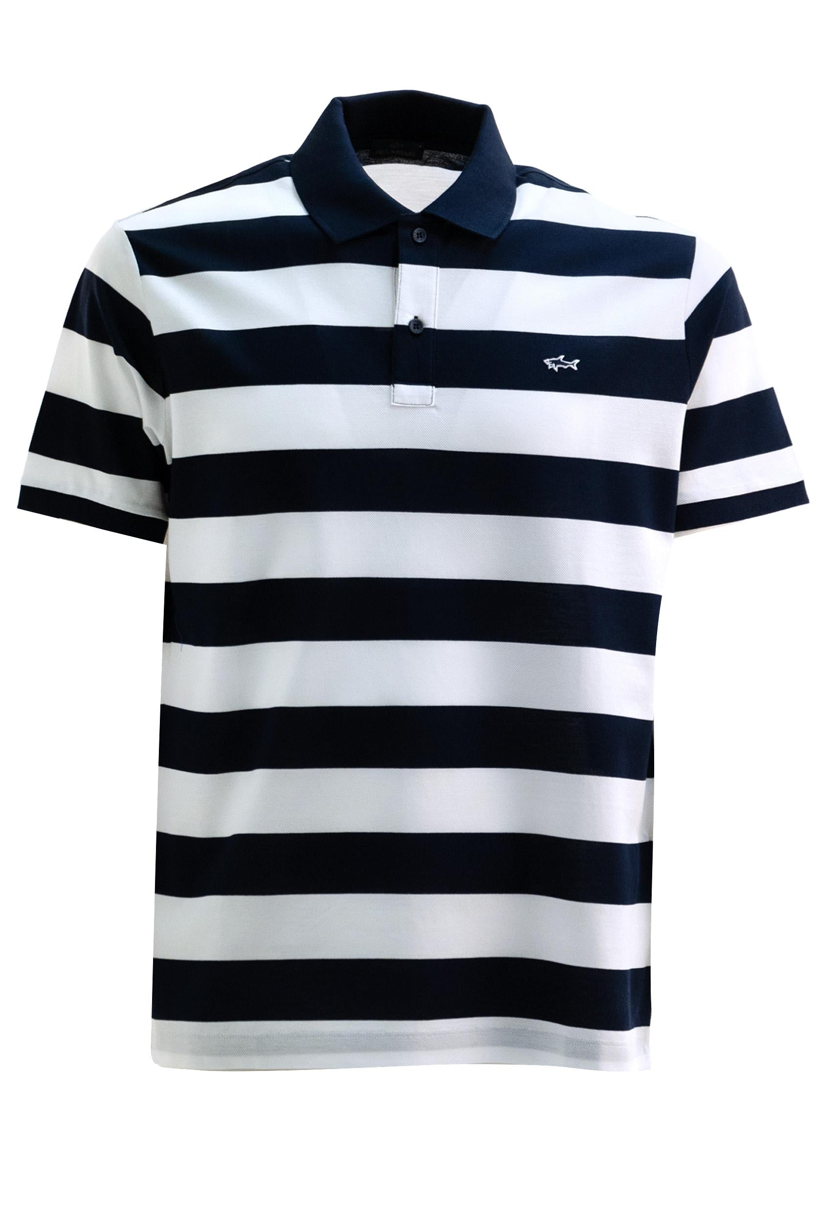 Polo in piqué di cotone a righe di colore blu e bianco<BR/> 99311002 139 PAUL & SHARK 