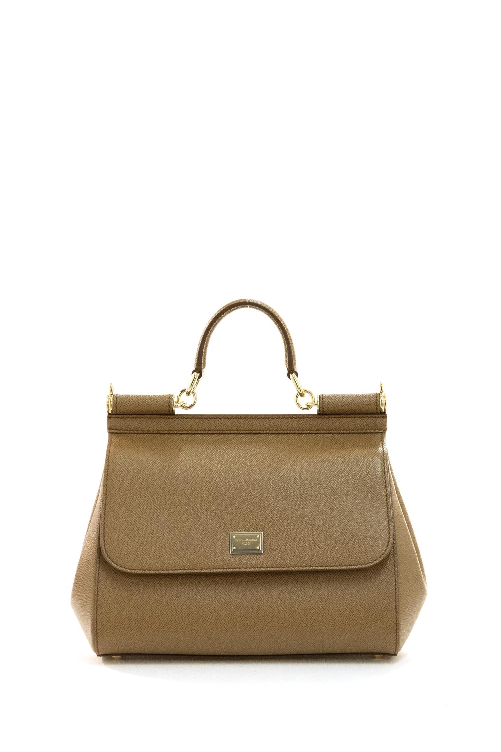 Borsa Sicily grande in pelle Dauphine color cammello<BR/> BB6002 B1001 8M417 DOLCE & GABBANA 