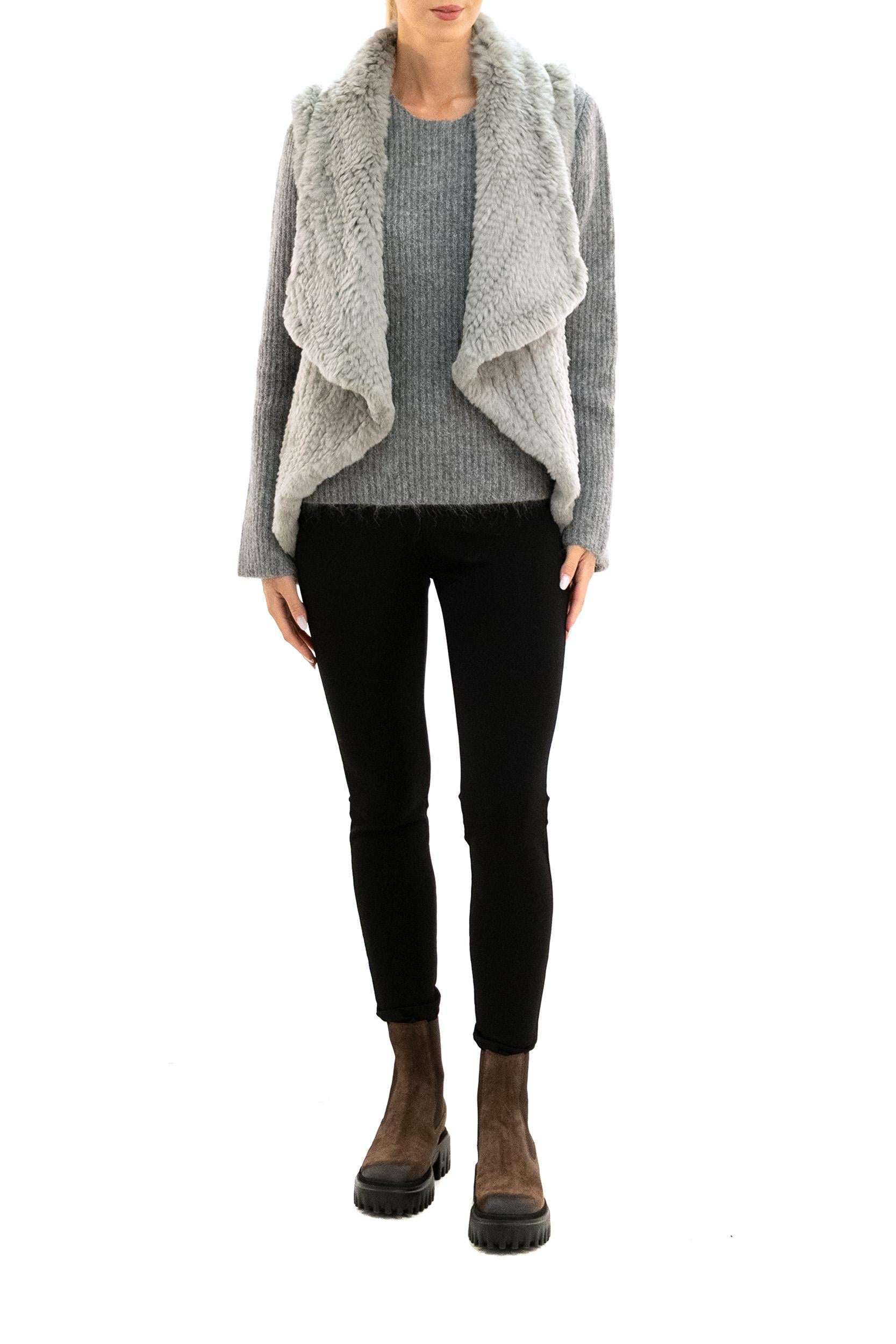 YVES SALOMON Gilet in coniglio color grigio<BR/> 26WAG30850KREX A9126 YVES SALOMON 