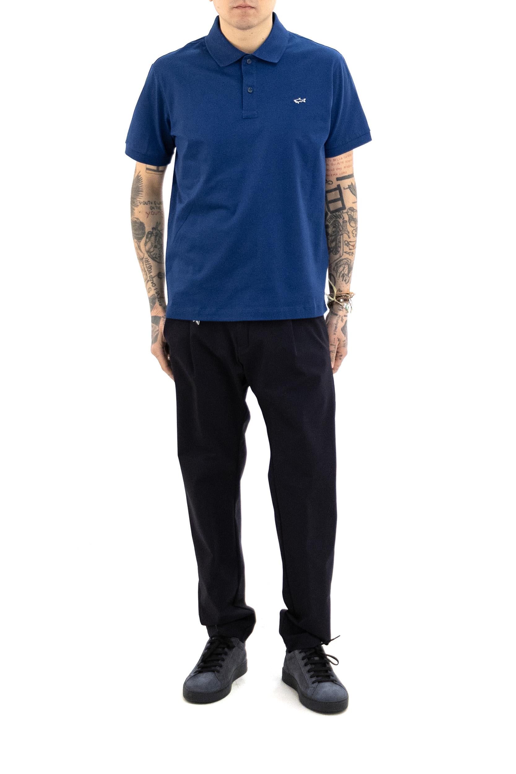 Polo in piqué di cotone di colore blu<BR/> 99311001 342 PAUL & SHARK 
