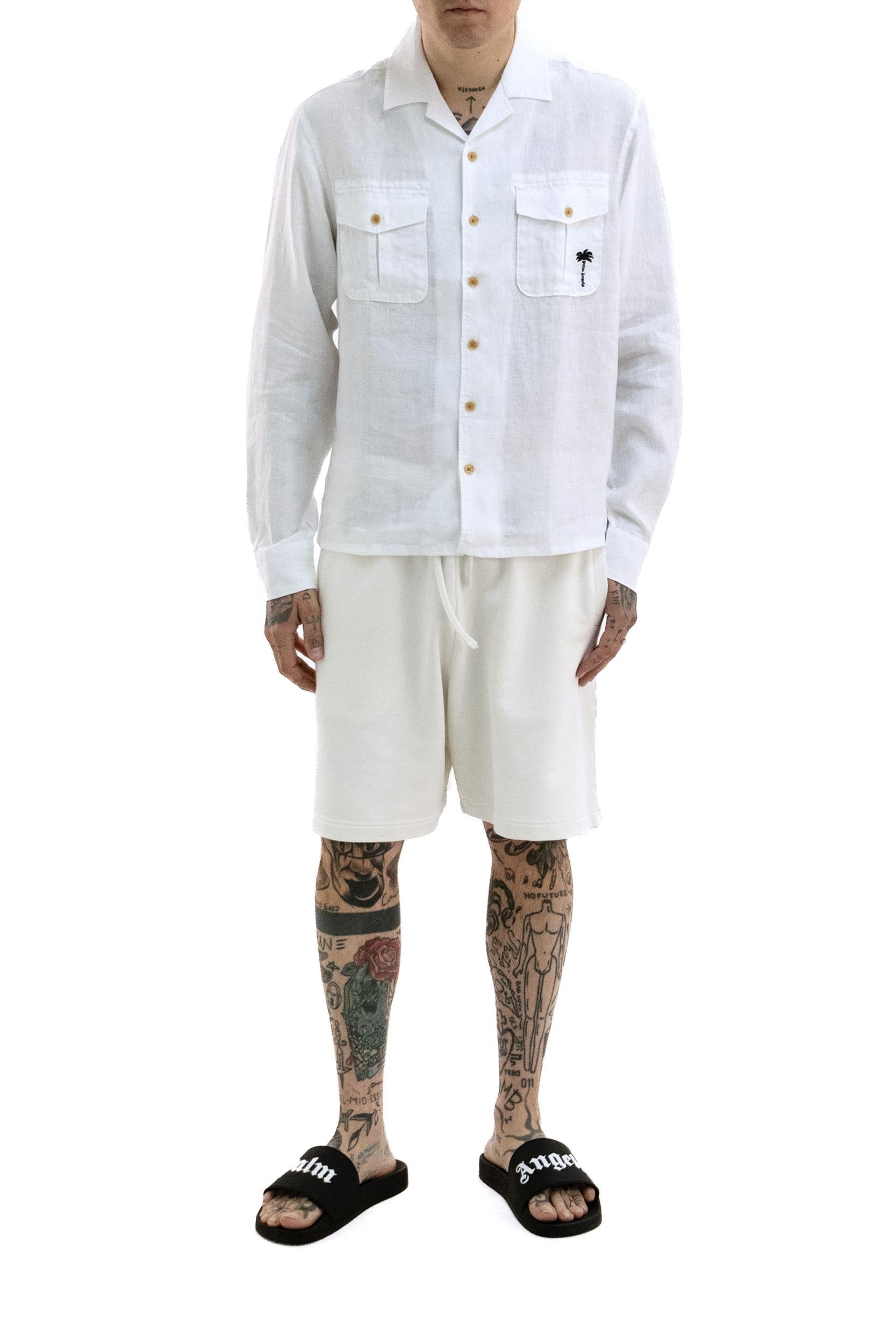 Camicia in lino di colore bianco<BR/> PMGE04PS26FAB001 0110 PALM ANGELS 