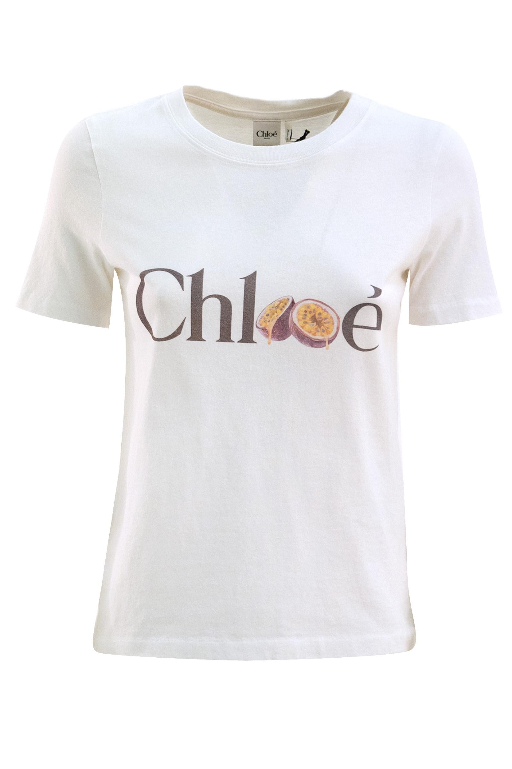 T-shirt in jersey di cotone di colore bianco<BR/> 26SJH08197 101 CHLOE' 