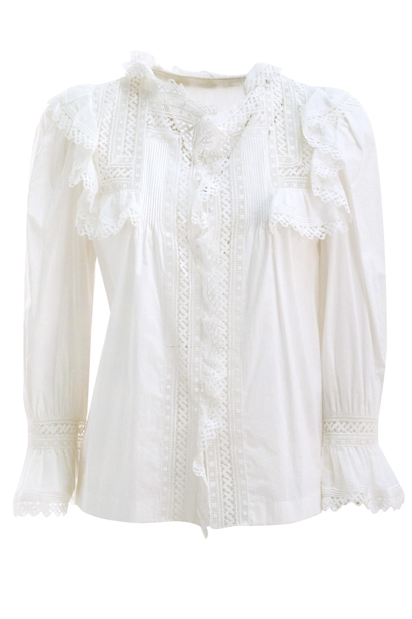 Blusa in voile di cotone di colore bianco<BR/> 862656 Y2L69 9601 SAINT LAURENT 