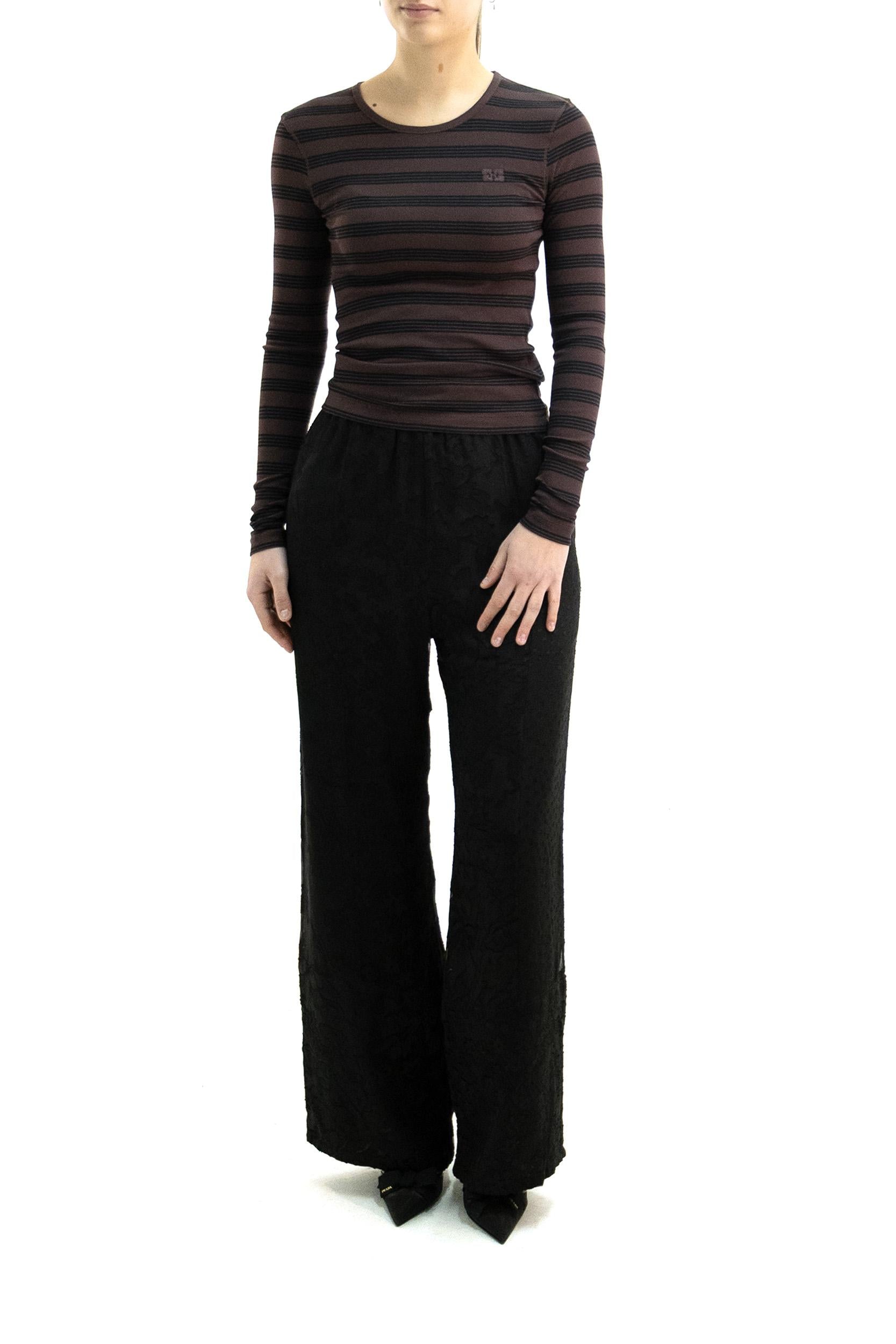 Maglia in cotone a righe di colore marrone e nero<BR/> A1050066 00B GANNI 