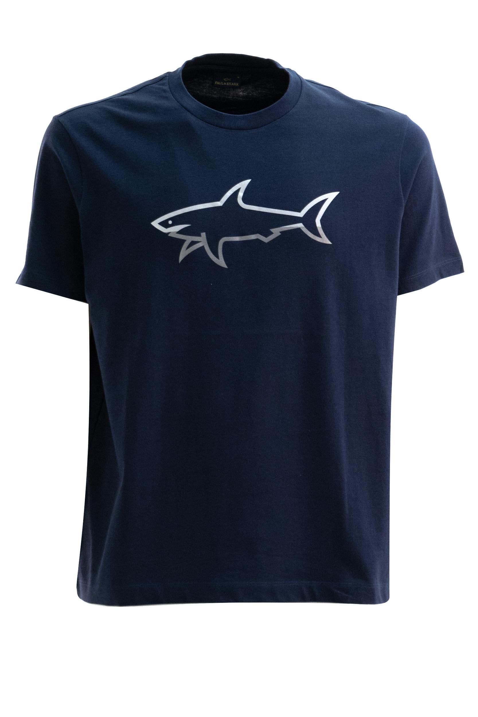 T-shirt in cotone di colore blu<BR/> 25411078 013 PAUL & SHARK 