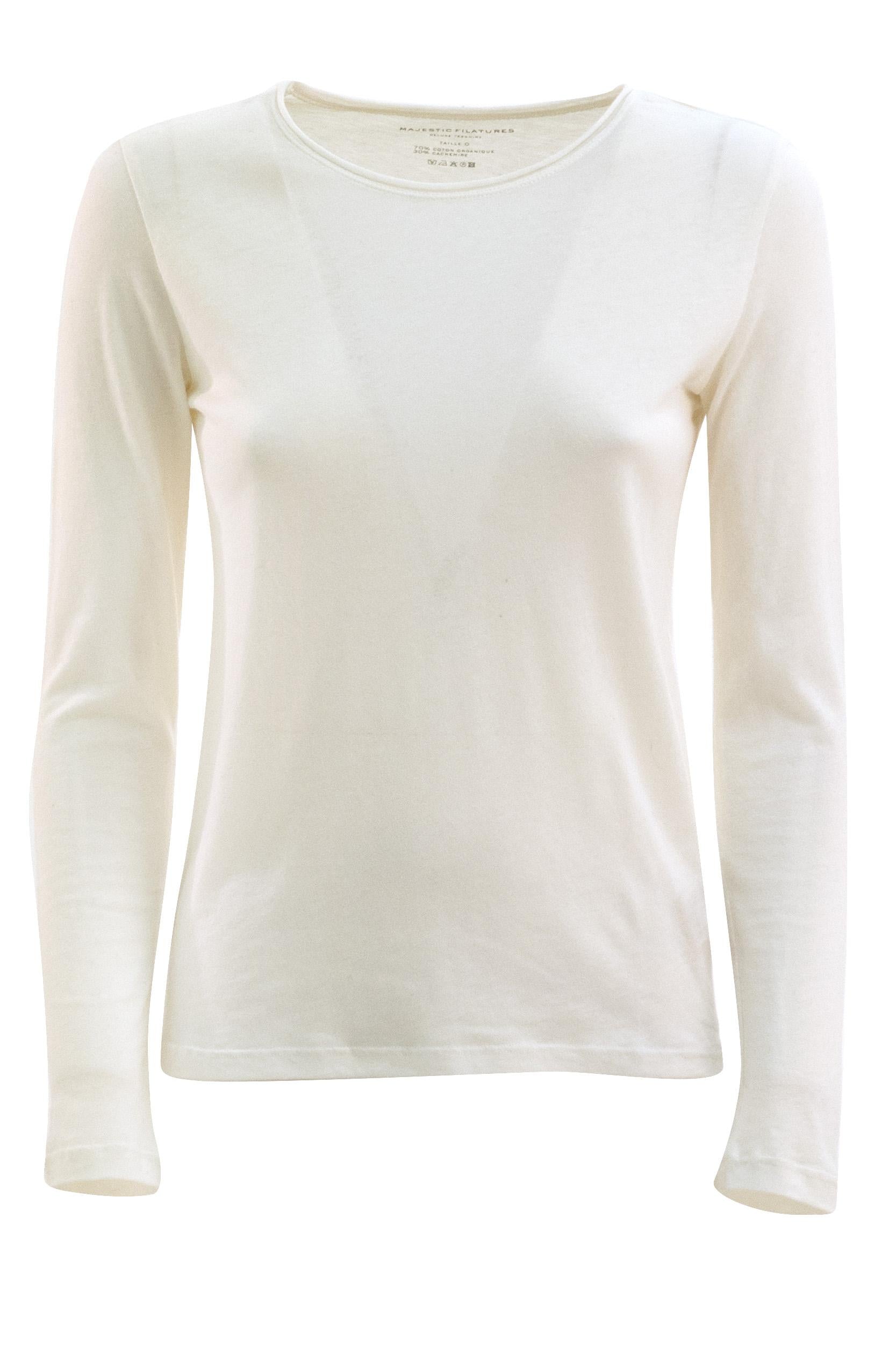 T-shirt in cotone e cashmere di colore bianco<BR/> H25M005-FTS021 125 MAJESTIC 