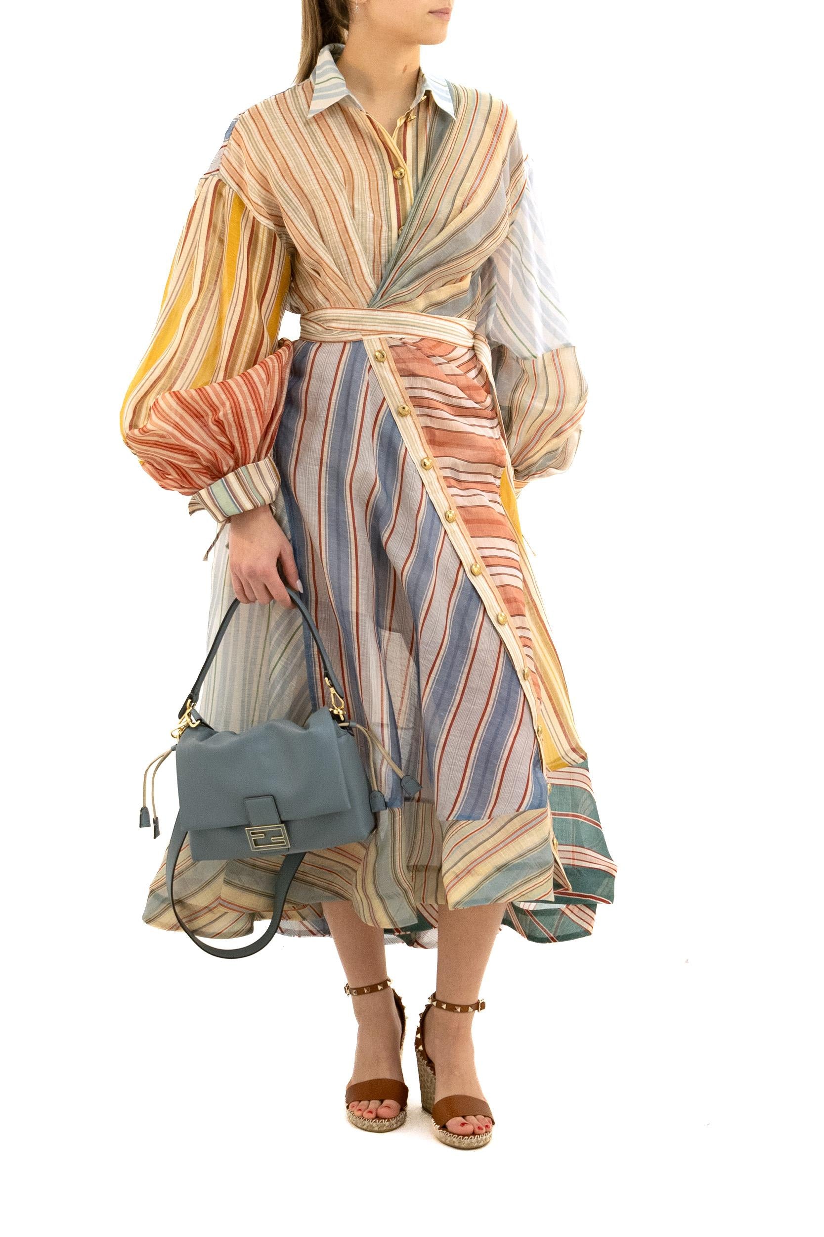 Abito Midi Rebellion a Righe in Lino e Seta<BR/> 7030DC261 SPLICED ZIMMERMANN 