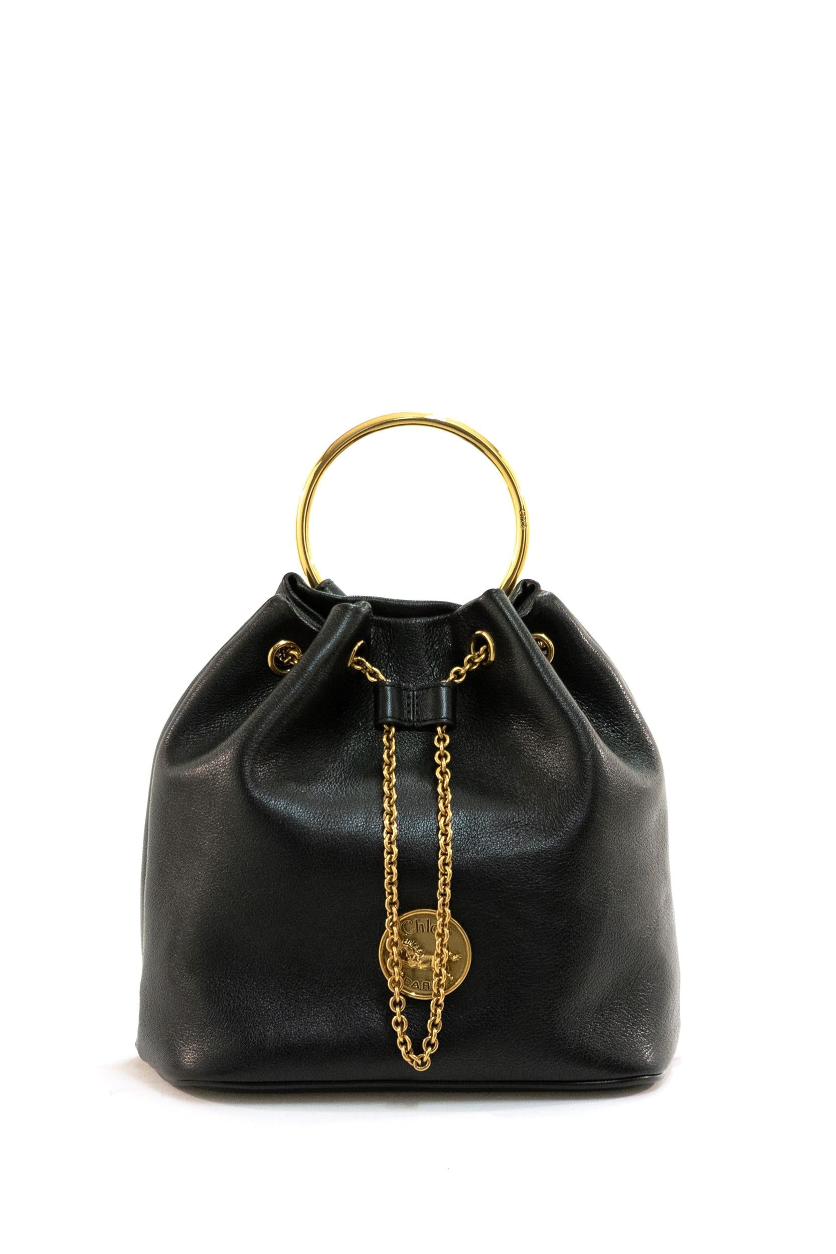 Zaino Bracelet in pelle martellata di colore nero<BR/> 25US774O37 001 CHLOE' 