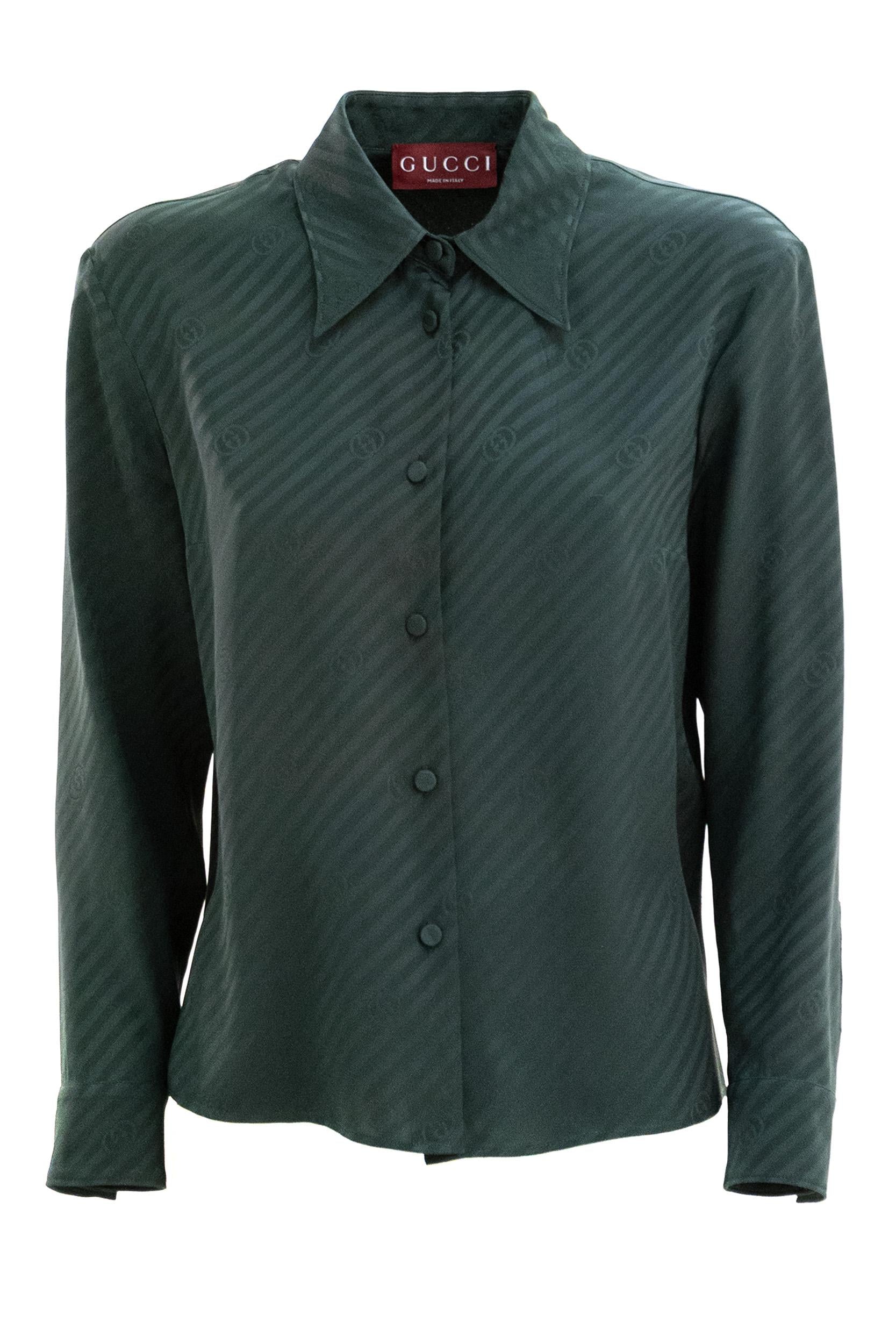Camicia in seta jacquard GG color verde<BR/> 851629 ZAM5B 3514 GUCCI 