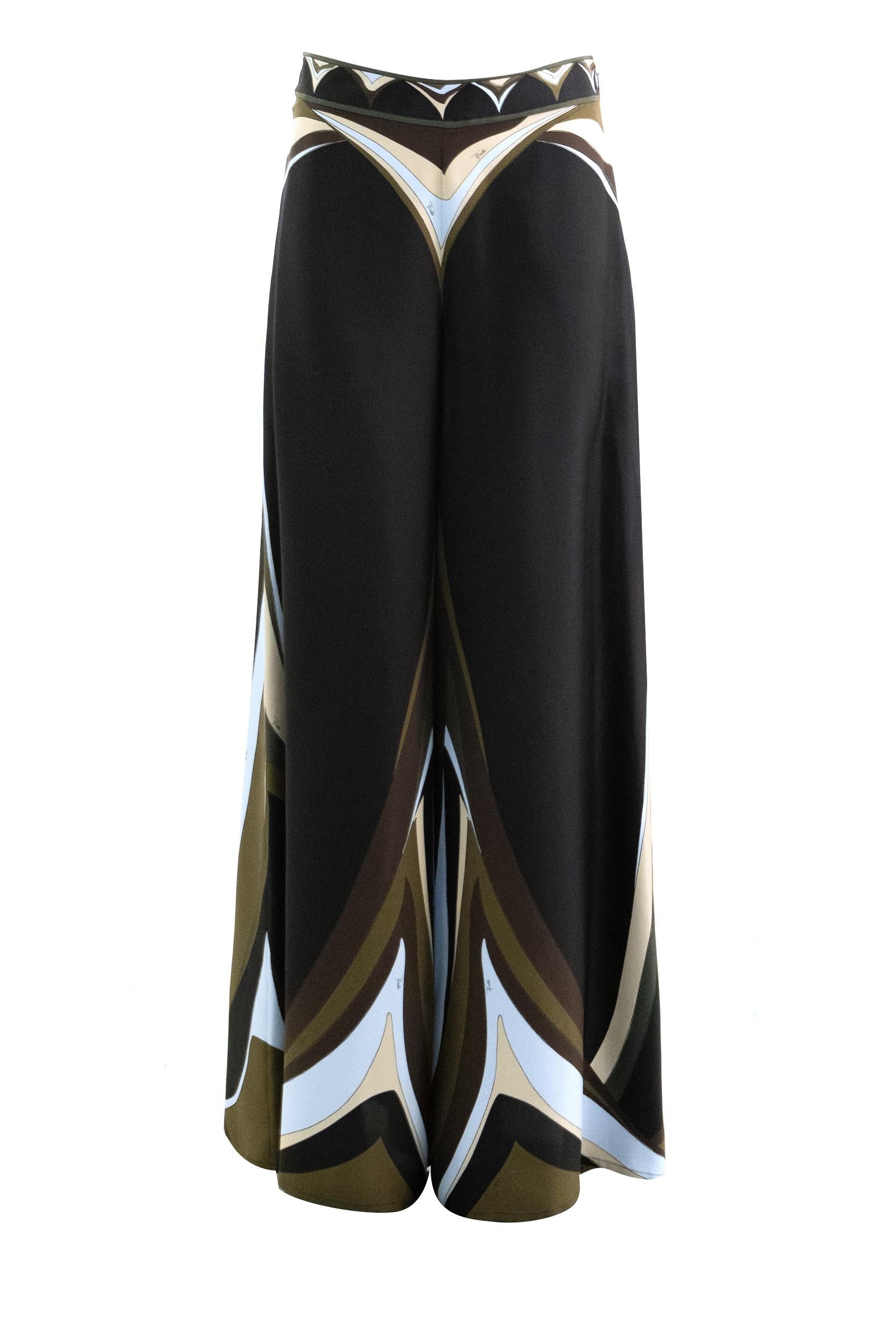 Pantaloni in seta con stampa Fari di colore kaki, blu e nero<BR/> 6HRT03 6H872 072 EMILIO PUCCI 