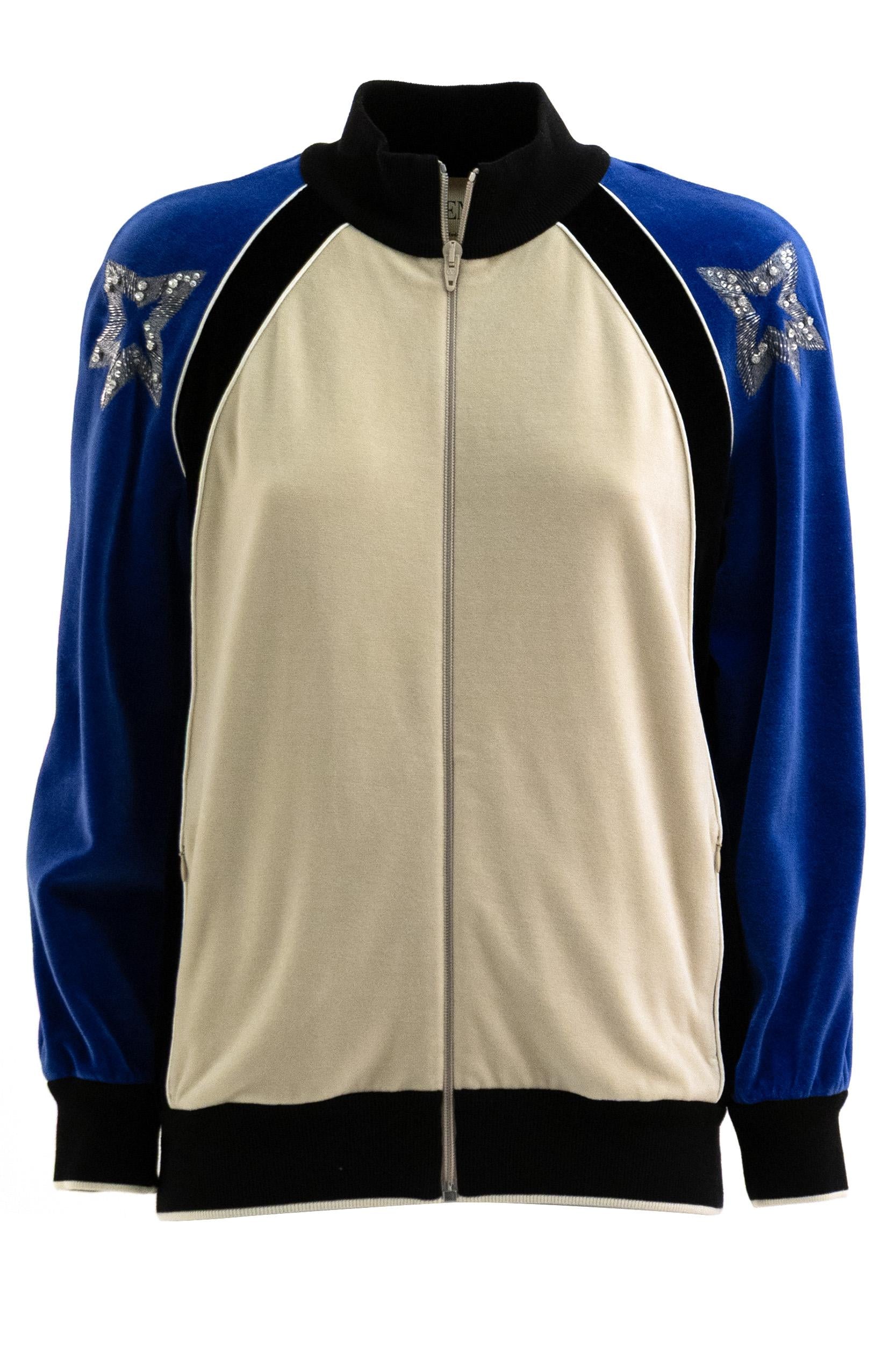Felpa in ciniglia di colore avorio e blu<BR/> 8B3MF25GA4U DBB VALENTINO GARAVANI 
